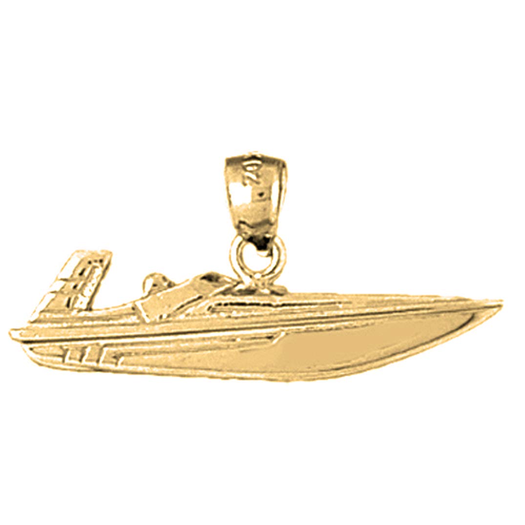 14K Yellow Gold Speed Race Boat Pendant Necklace - 14mm Jewelry for Men & Women | Perfect for Nautical Gifts, Boat Enthusiasts, and Racing Fans