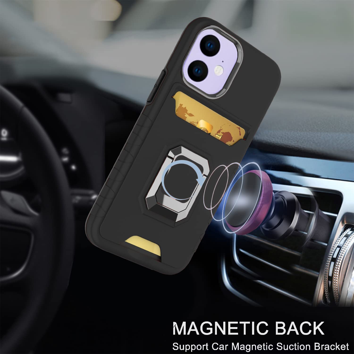 Premium iPhone 11 Case with Tempered Glass Screen Protector & Card Holder - Slim Protective Cover for iPhone 11 (6.1