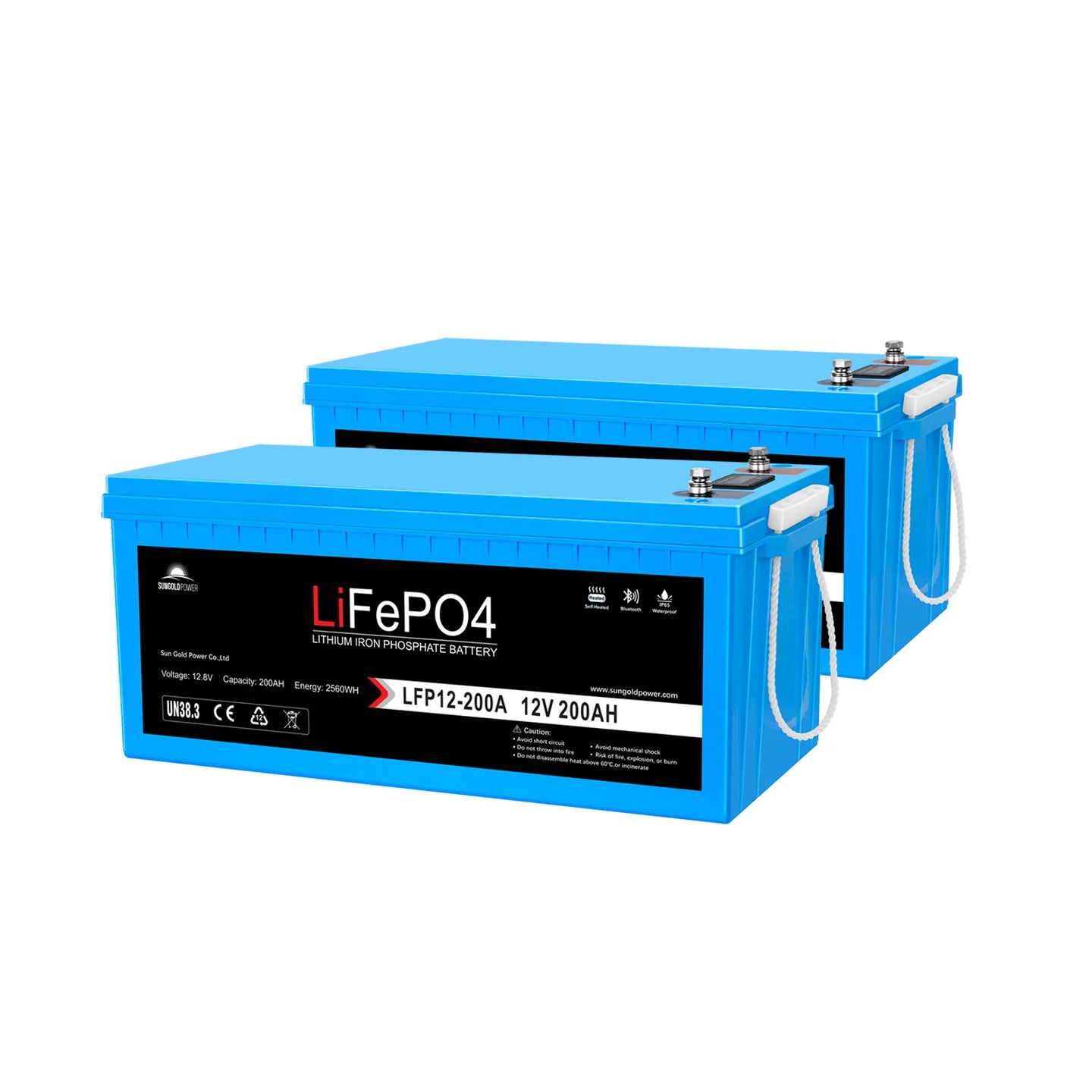 SunGoldPower 12V 200AH LiFePO4 Deep Cycle Lithium Battery with Bluetooth, Self-Heating & IP65 - Perfect for RVs, Solar Systems, Marine & Off-Grid Power Storage