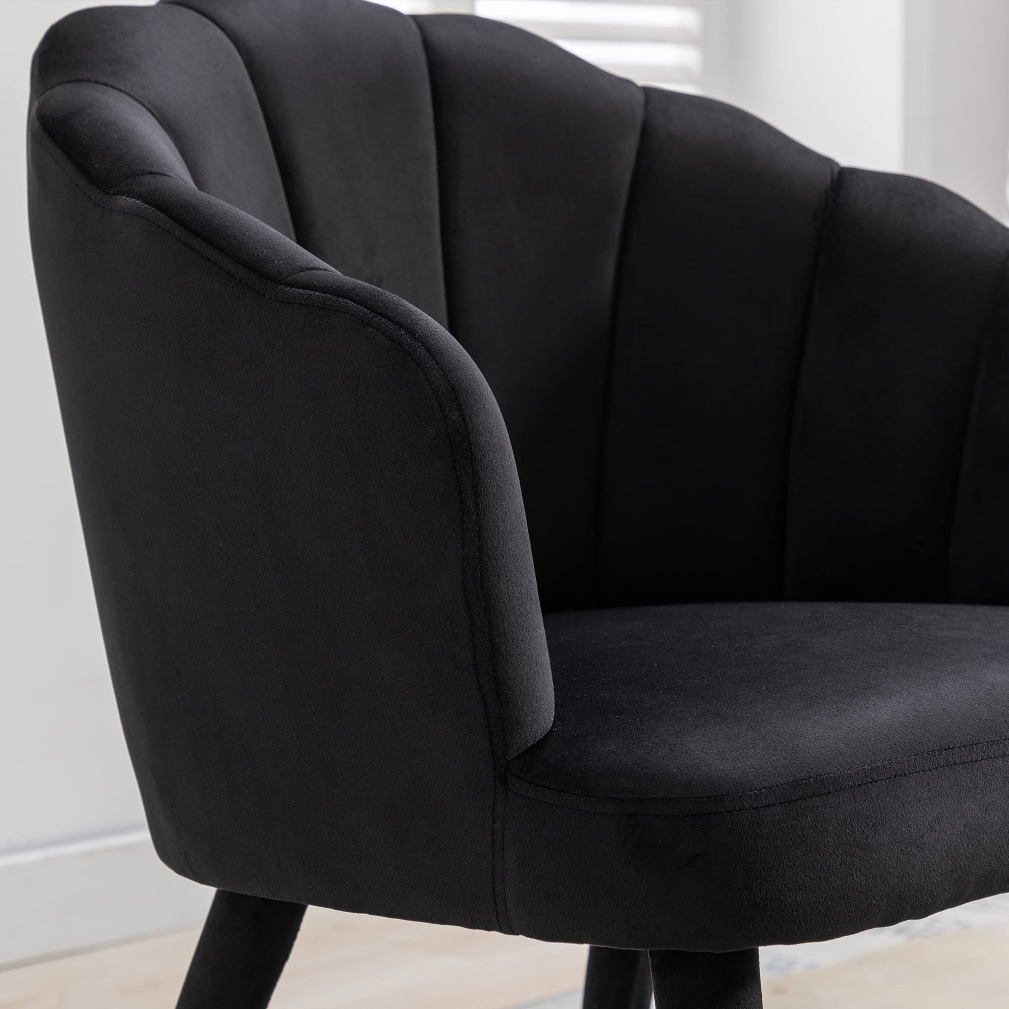 Black Velvet Dining Chairs Set of 2 - Modern Upholstered Accent Chairs with Wood Legs for Kitchen, Living Room & Dining Room - Perfect for Home Decor, Entertaining Guests & Cozy Seating