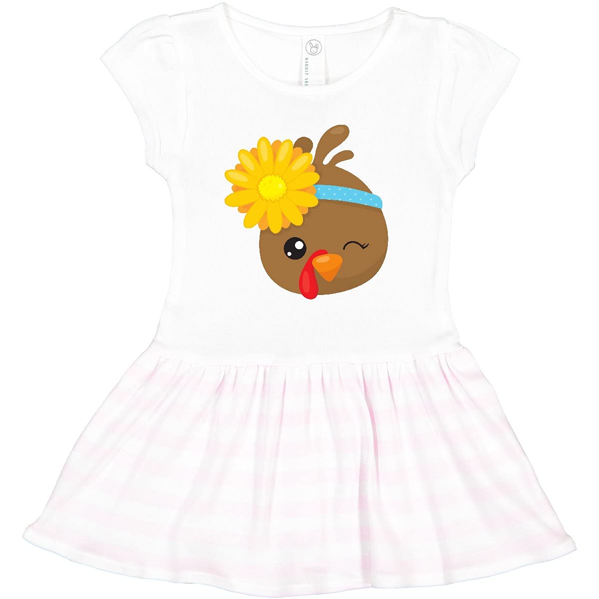 Inktastic Thanksgiving Turkey Toddler Dress - Brown Turkey & Sunflower Print, Cute Fall Outfit for Baby Girls - Perfect for Thanksgiving, Family Gatherings & Autumn Photoshoots