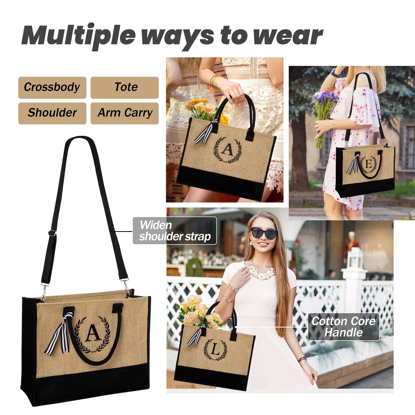Personalized Monogram Beach Tote Bag for Women - Custom Zippered Canvas Tote - Perfect Birthday Gift, Bridesmaid Present & Vacation Essential - Great for Beach Trips, Pool Days & Summer Travel