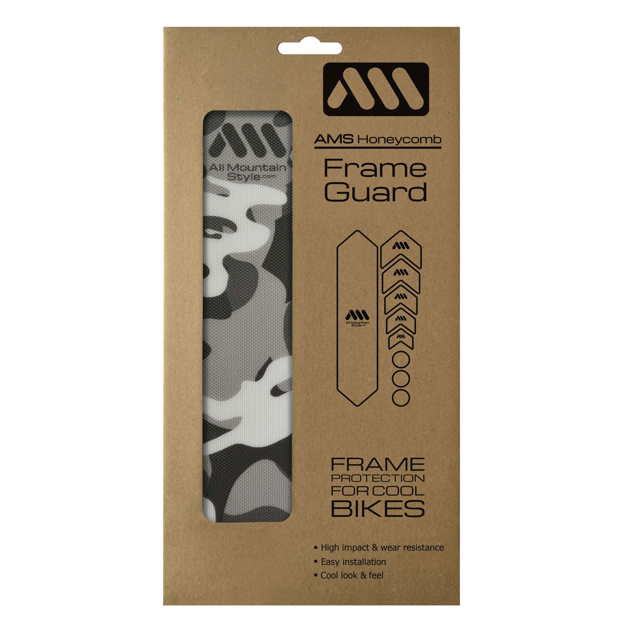 All Mountain Style Basic Honeycomb Frame Guard - Clear & Camo Design | Durable Bike Protection for Mountain Biking & Trail Riding