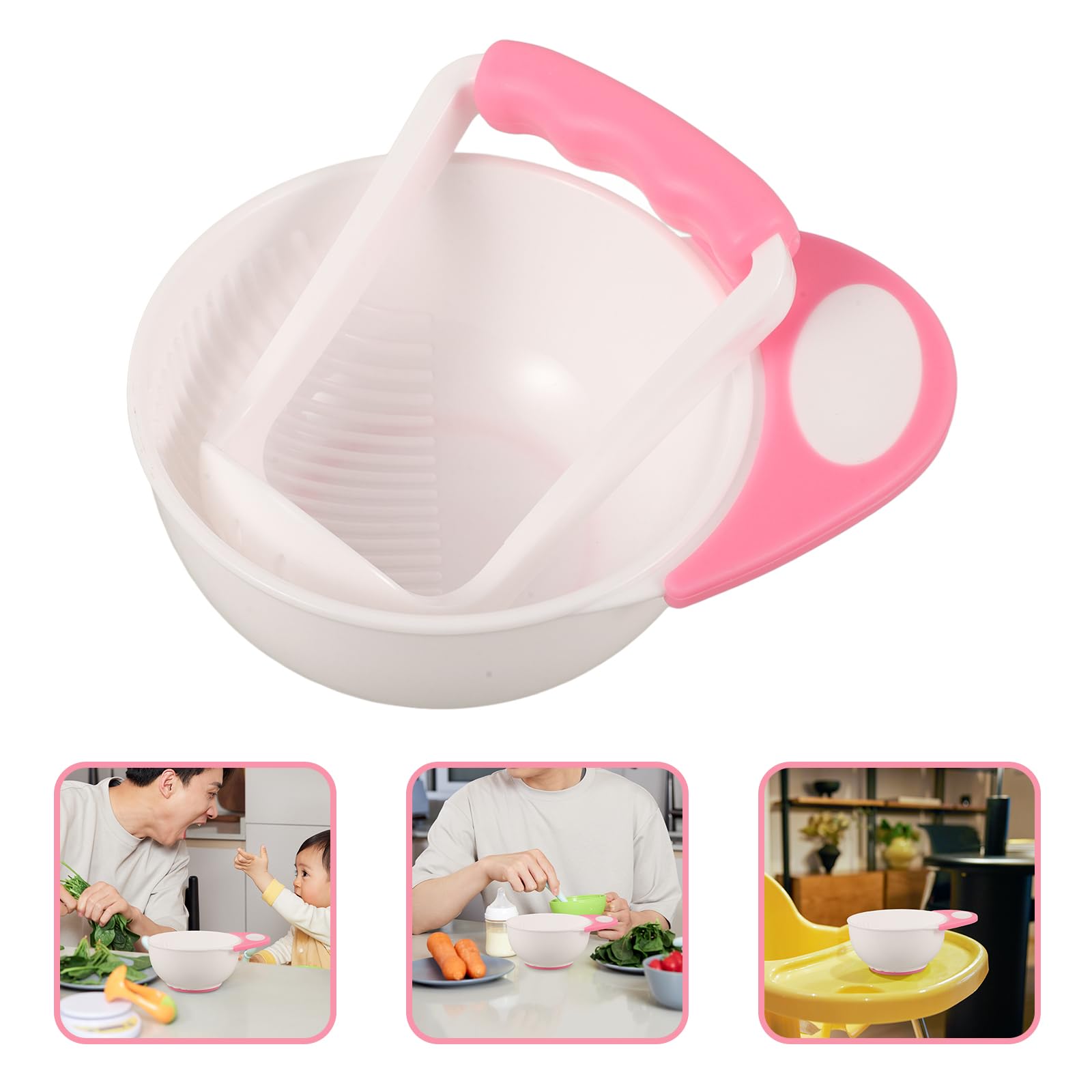 Baby Food Masher Bowl Set - Manual Food Mill & Grinding Bowl for Infants - Soft Pink Baby Food Processor - Perfect for Homemade Purees & Toddler Meals - Ideal for Baby-Led Weaning & First Foods Preparation
