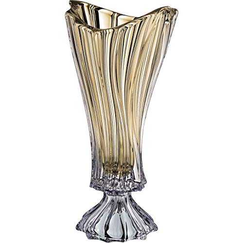 Bohemian Crystal AU52067 - 16 Inch Elegant Footed Bud Vase with Plantica Amber Finish | Perfect for Home Decor, Wedding Centerpieces & Floral Arrangements