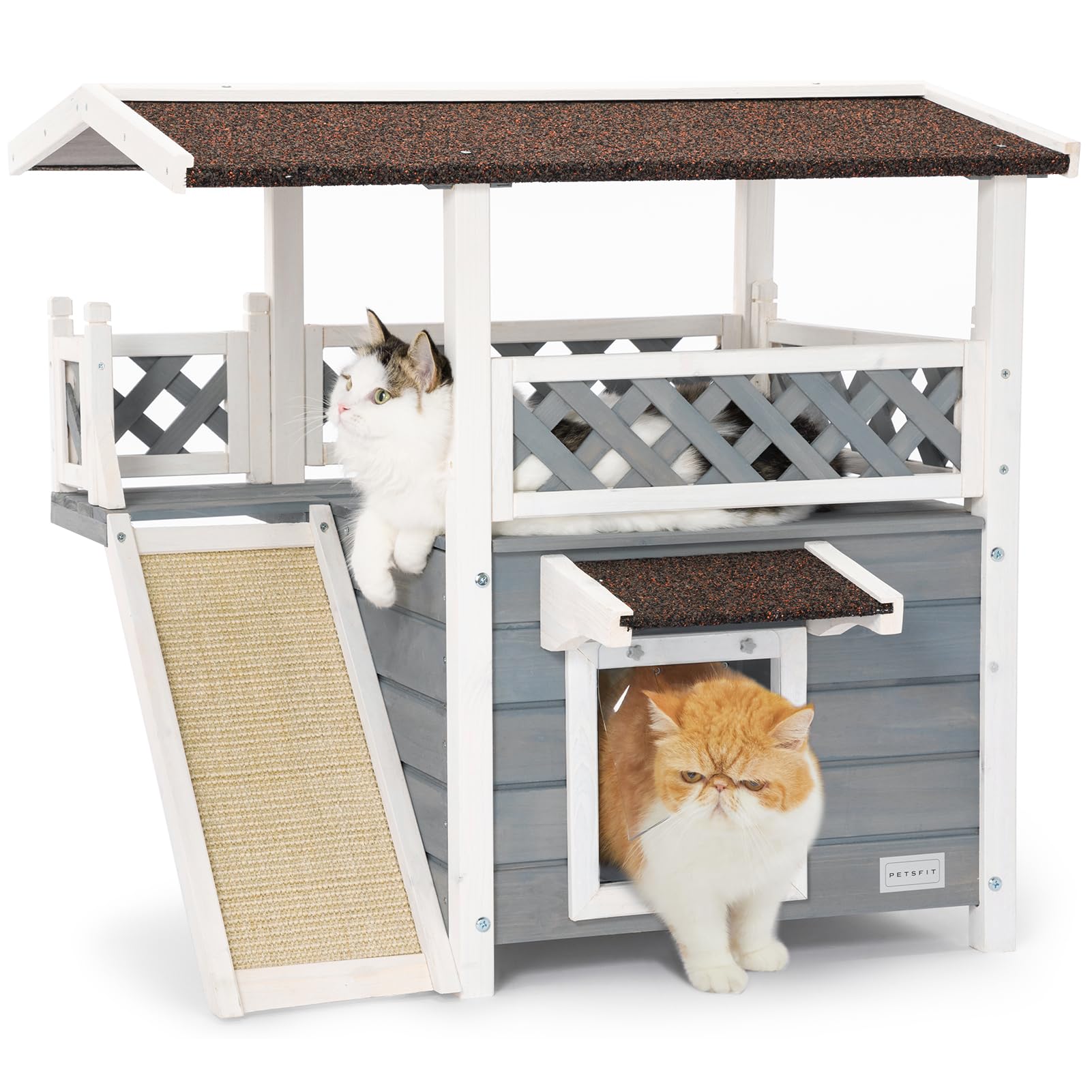 Petsfit Outdoor Cat House - Weatherproof & Waterproof Shelter for Feral Cats with Scratching Pad & Windproof Door Flap - Perfect for Backyards, Gardens & Outdoor Cat Protection
