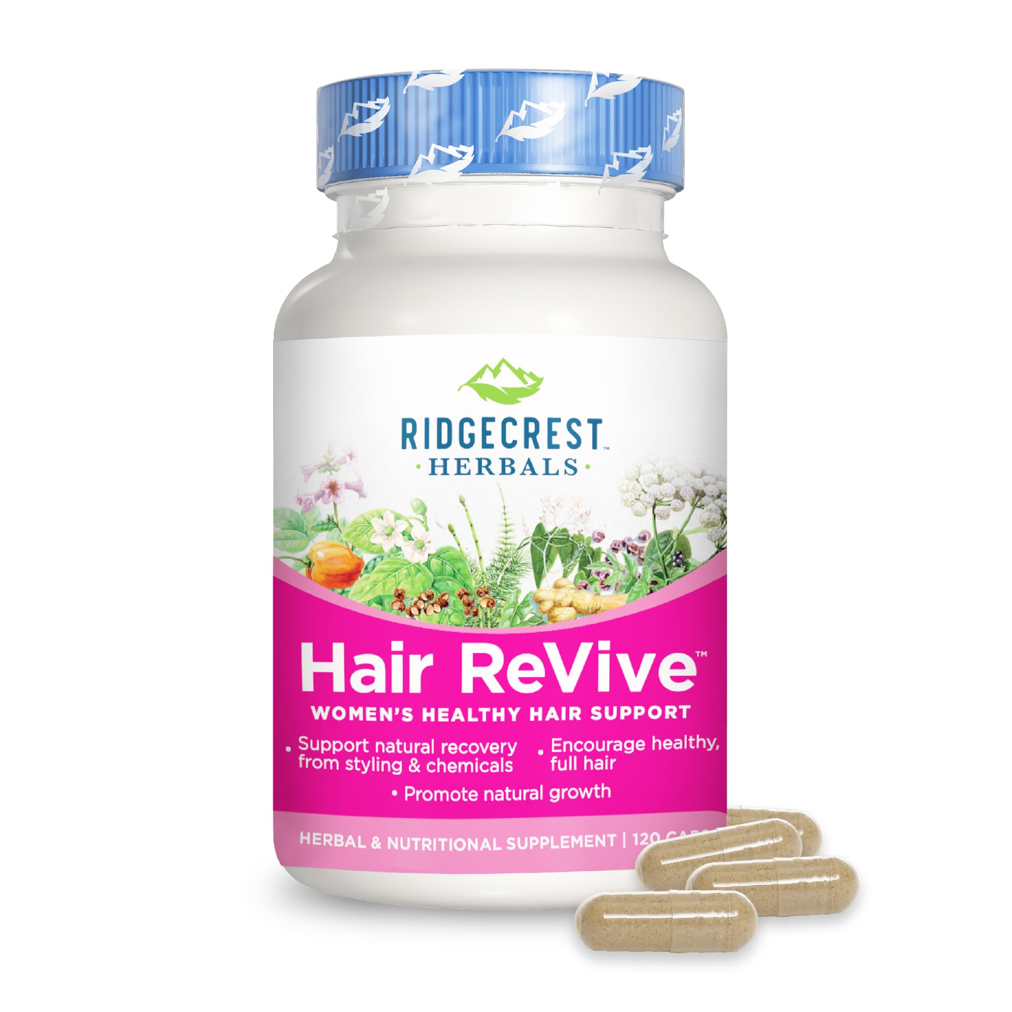 RidgeCrest Herbals Hair ReVive - Hair Growth Supplement with Biotin 6000mcg, Vitamin C, Zinc & Copper - Supports Healthy Hair, Skin & Nails for Women - 120 Capsules (30 Servings) - Perfect for Thinning Hair & Daily Hair Care Routine