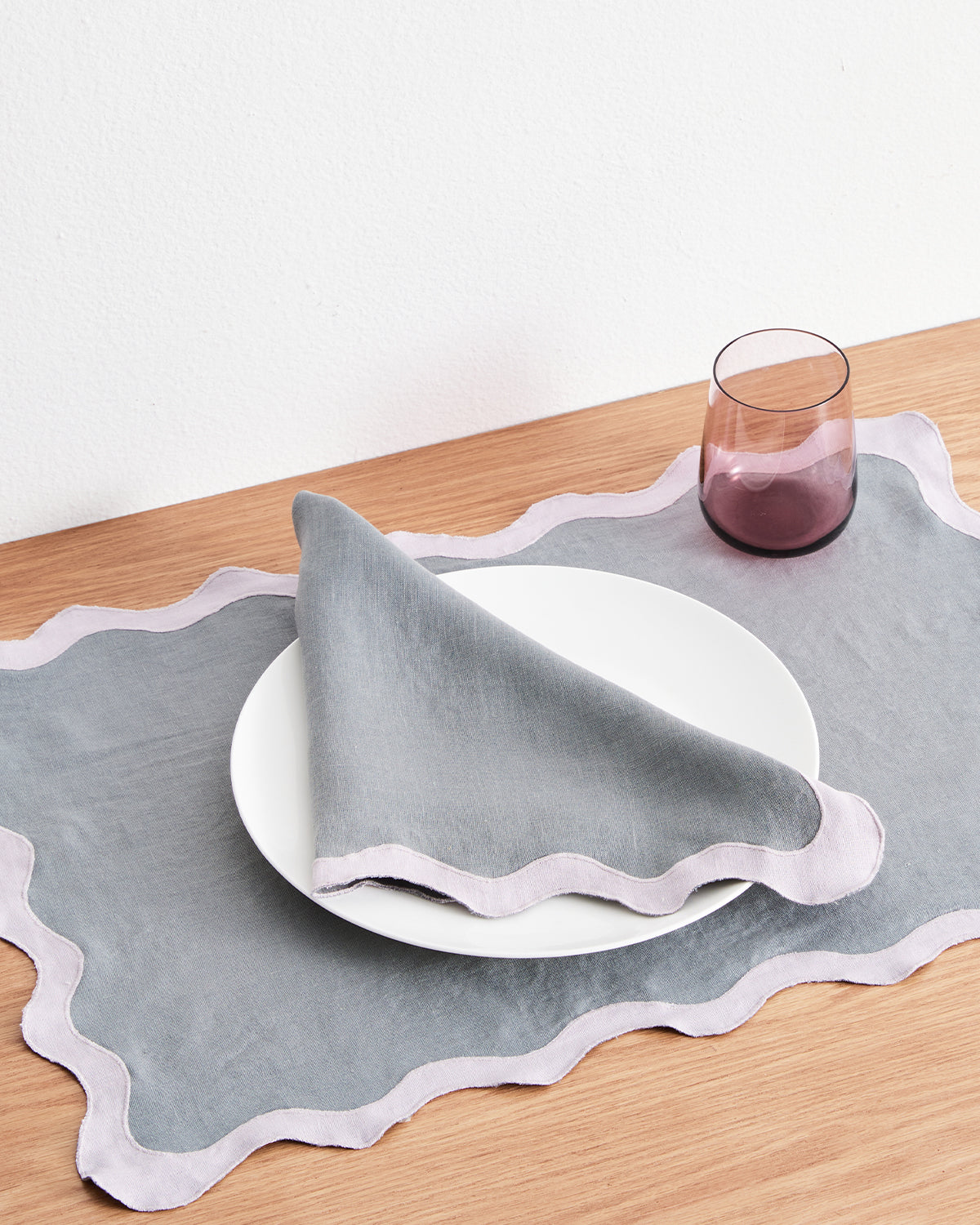 Premium 100% French Flax Linen Napkins Set of 4 - Mineral & Lilac Scalloped Edge for Elegant Dining, Wedding Decor & Boho Table Setting