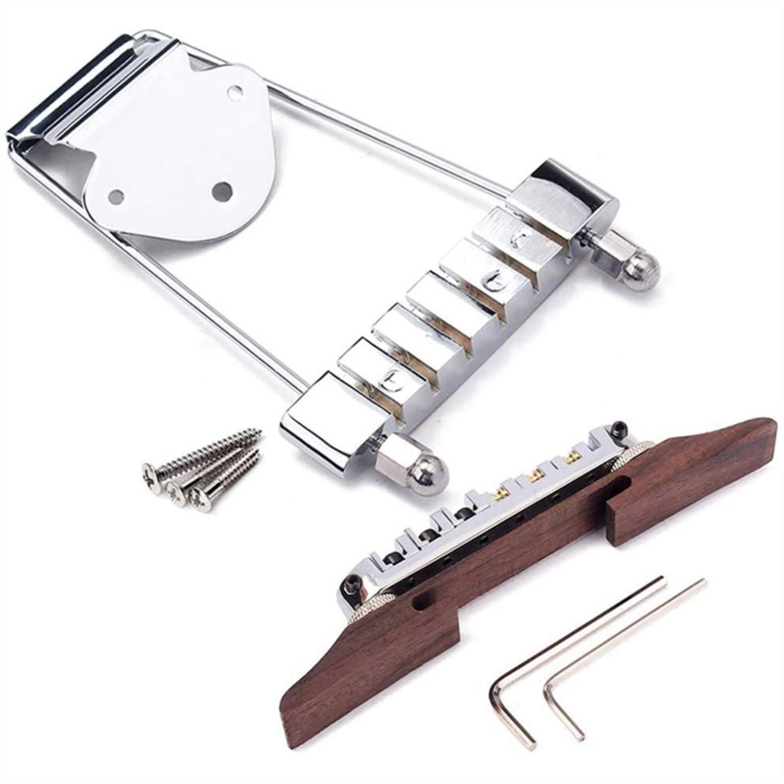 6 String Electric Guitar Bridge - Adjustable Rosewood Tailpiece for Bass Guitar Parts (Silver) | Perfect for DIY Guitar Repair & Upgrades