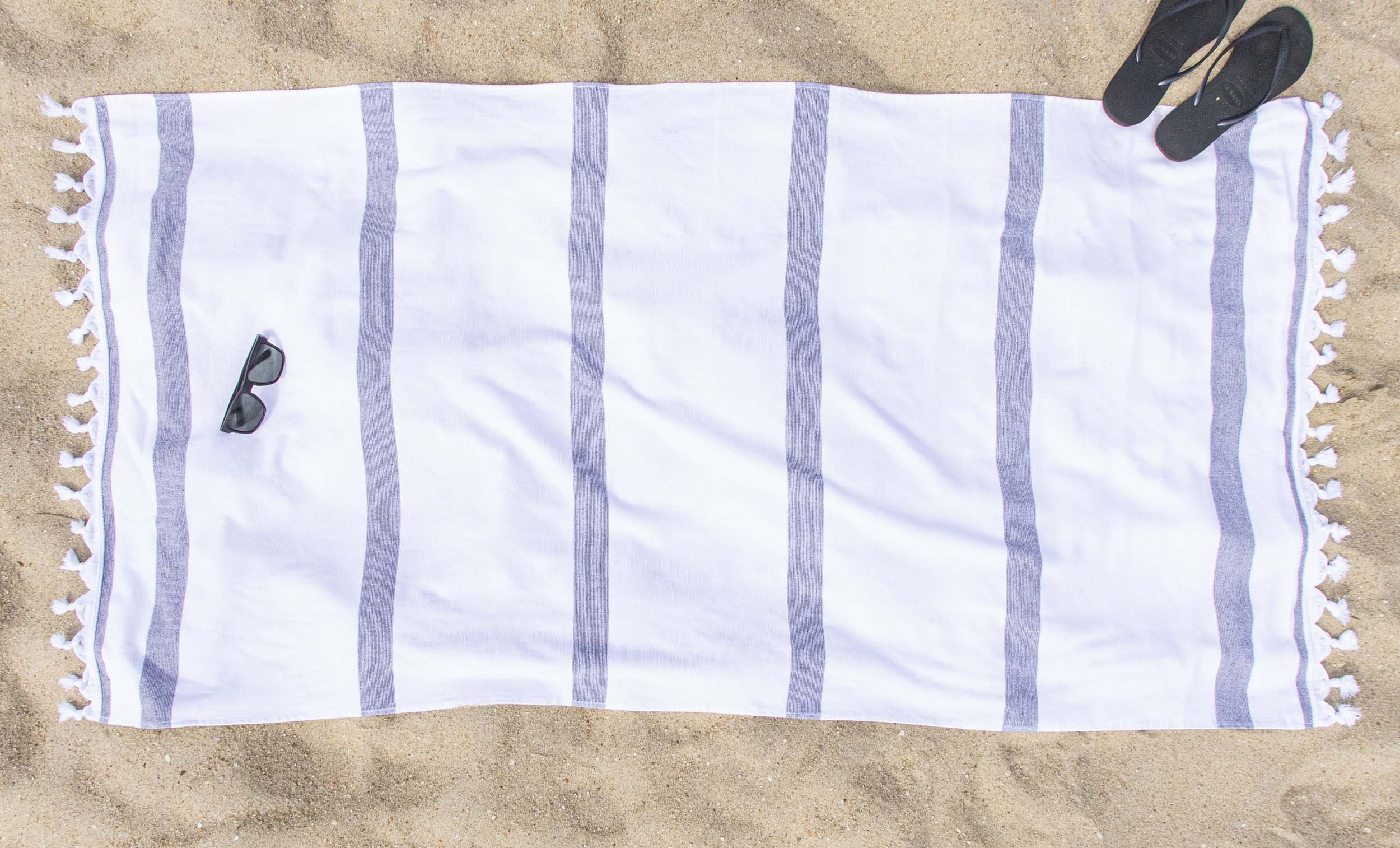 Premium Tropical Cabana Stripe Fouta 2-Piece Beach Towel Set with Tassels | Soft Quick-Dry Bath & Pool Towels for Summer Vacation, Beach Outing & Backyard Lounging
