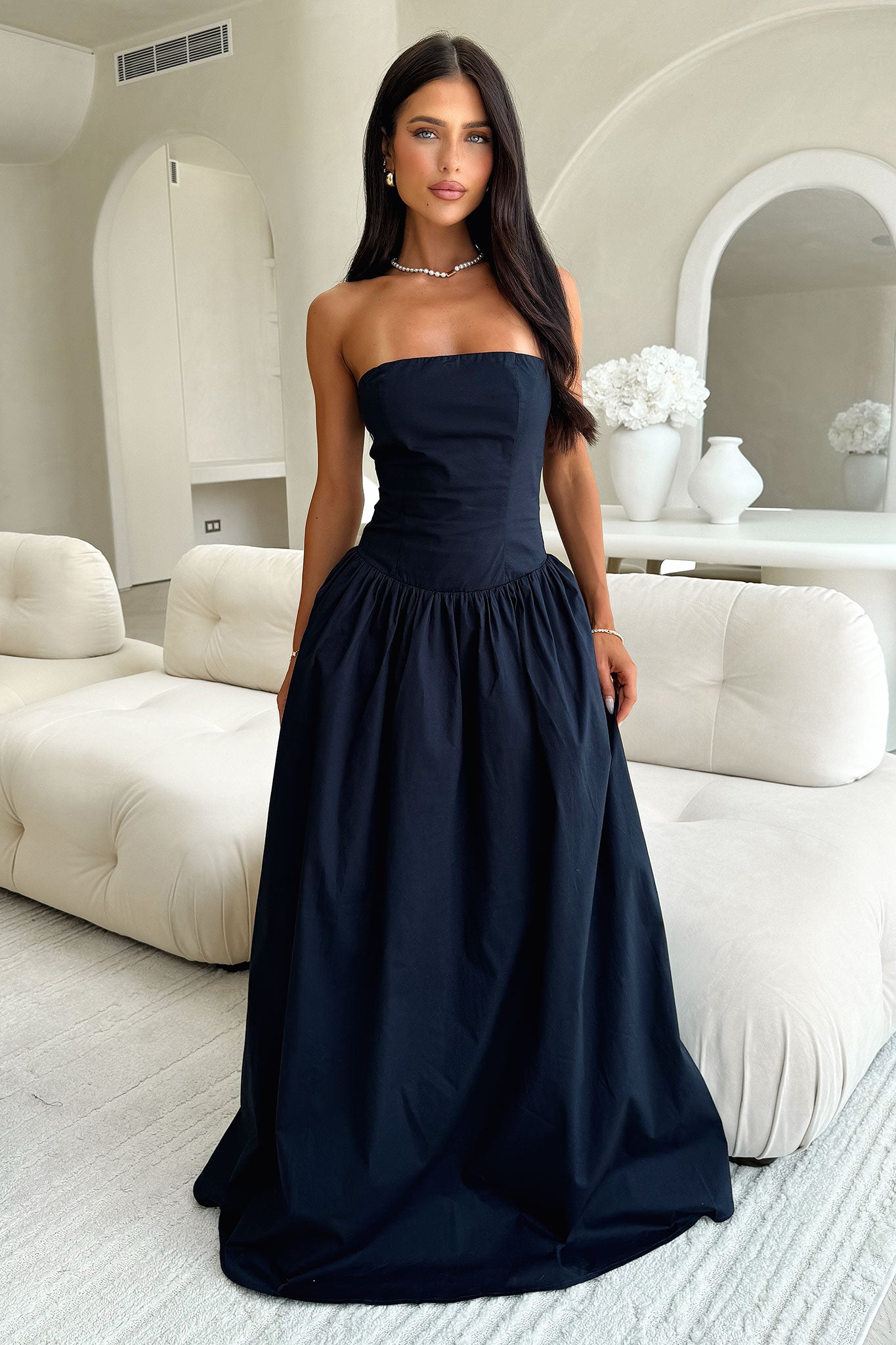 Iridessa Strapless Maxi Dress for Women - Navy Blue Long Formal Evening Gown - Perfect for Weddings, Prom, Cocktail Parties & Special Occasions