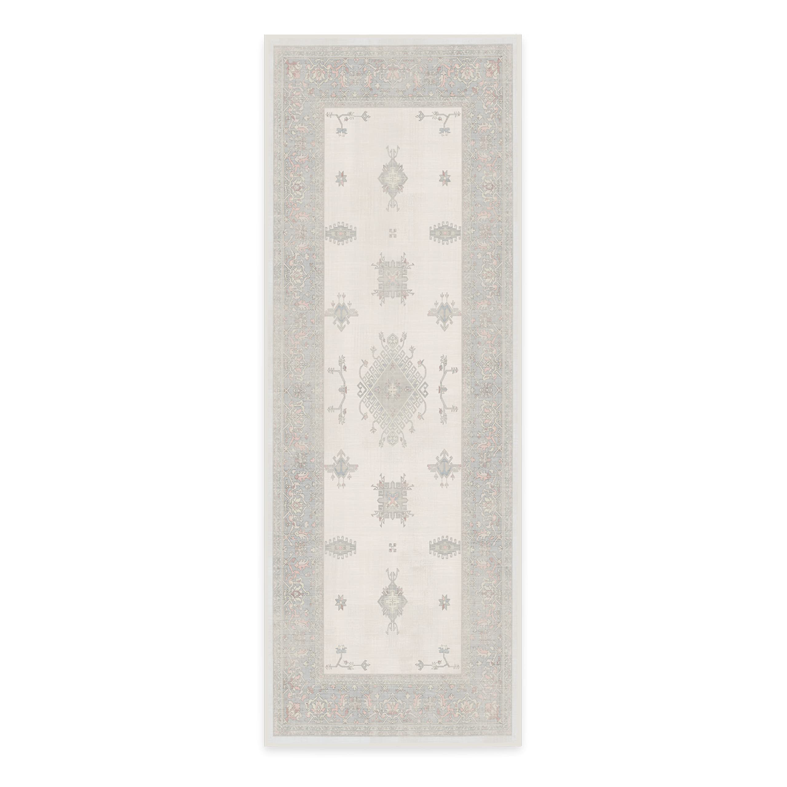 RUGGABLE Verena Washable Runner Rug 2.5'x7' - Stain & Water Resistant Non-Slip Area Rug for Kids Room, Nursery, Playroom - Pet & Child Friendly with Standard Pad - White Opal - Perfect for High Traffic Areas and Family Spaces