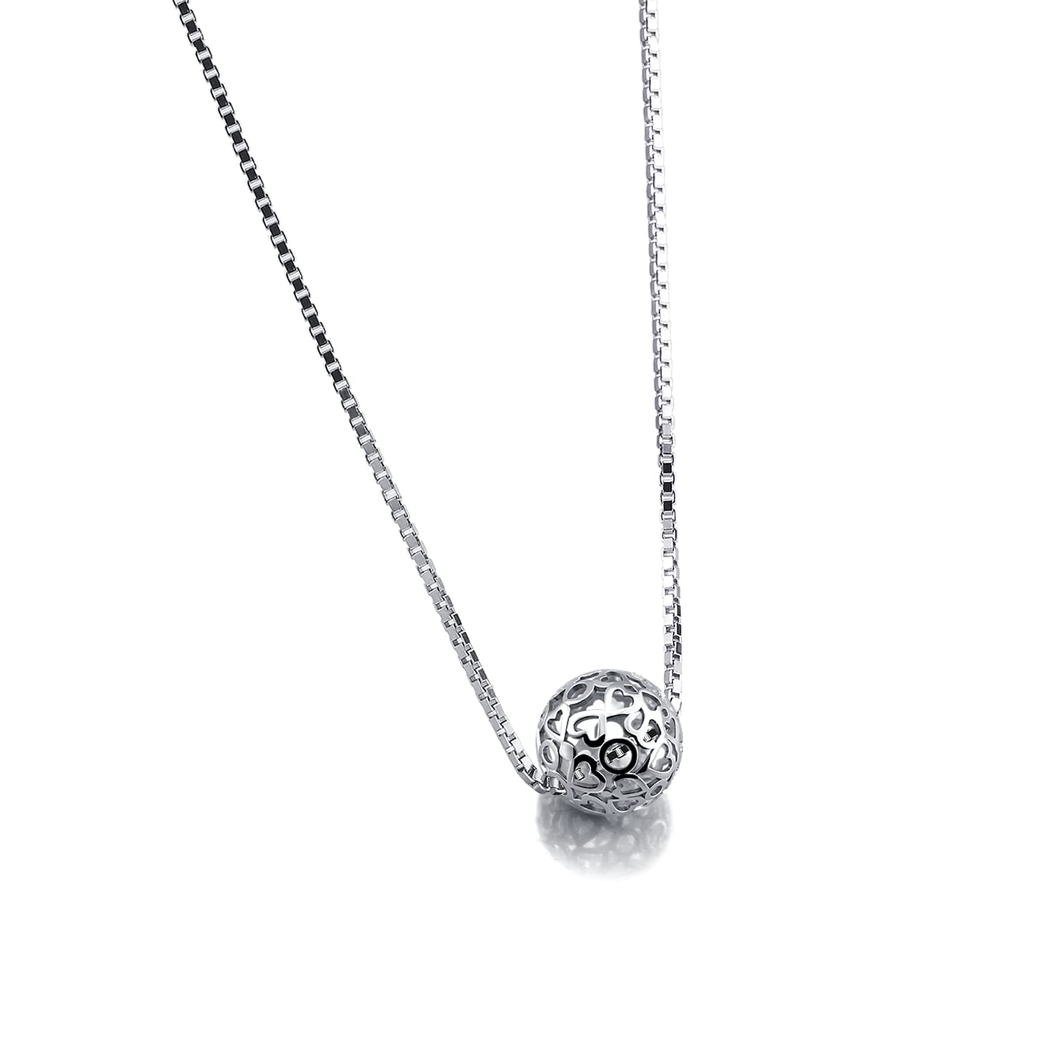925 Sterling Silver Women's Necklace - Hollow Ball Pendant Choker with Box Chain (17