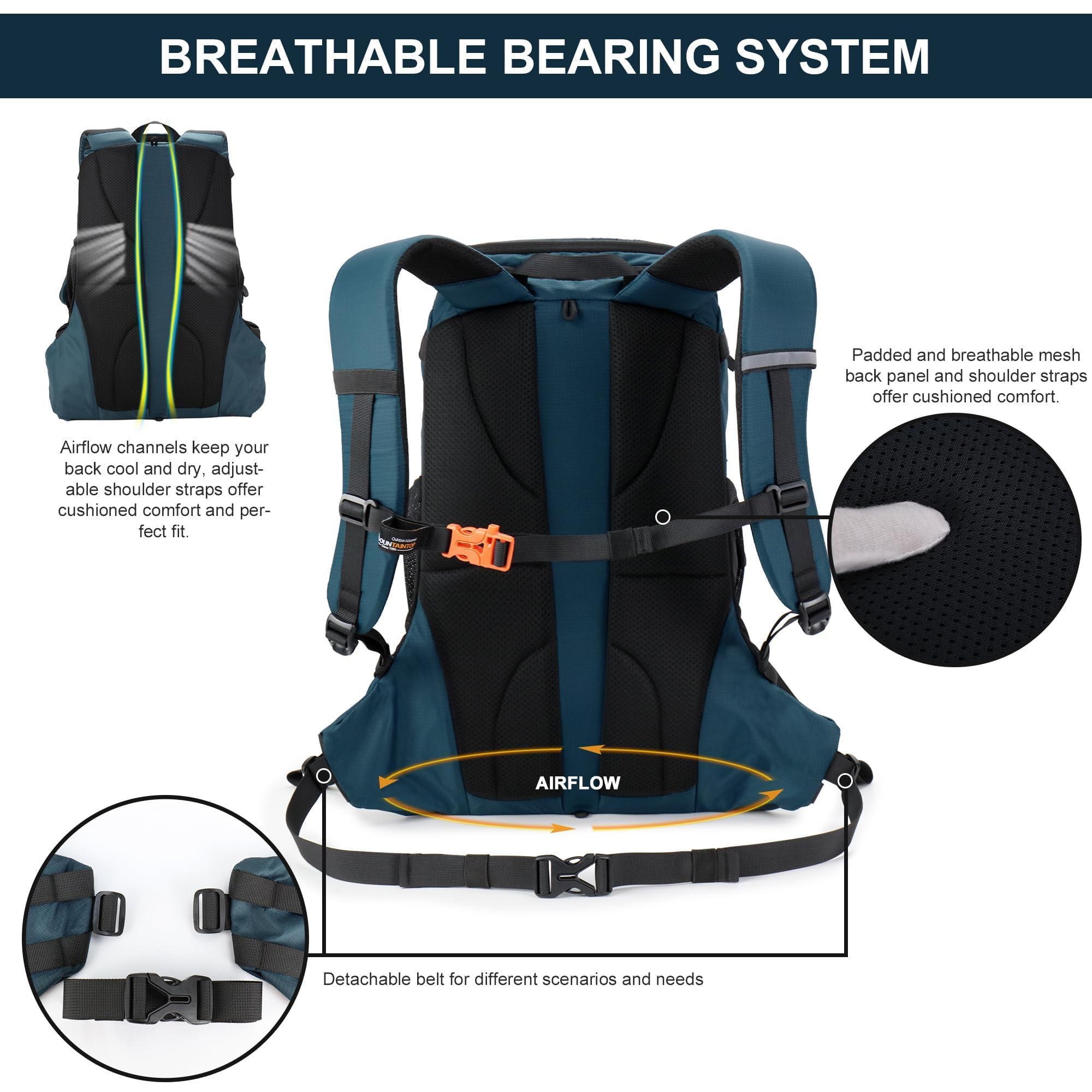 MOUNTAINTOP 35L Lightweight Hiking Backpack for Men & Women - Waterproof Travel Backpack for Outdoor Camping, Trekking, Day Trips and Adventure Travel