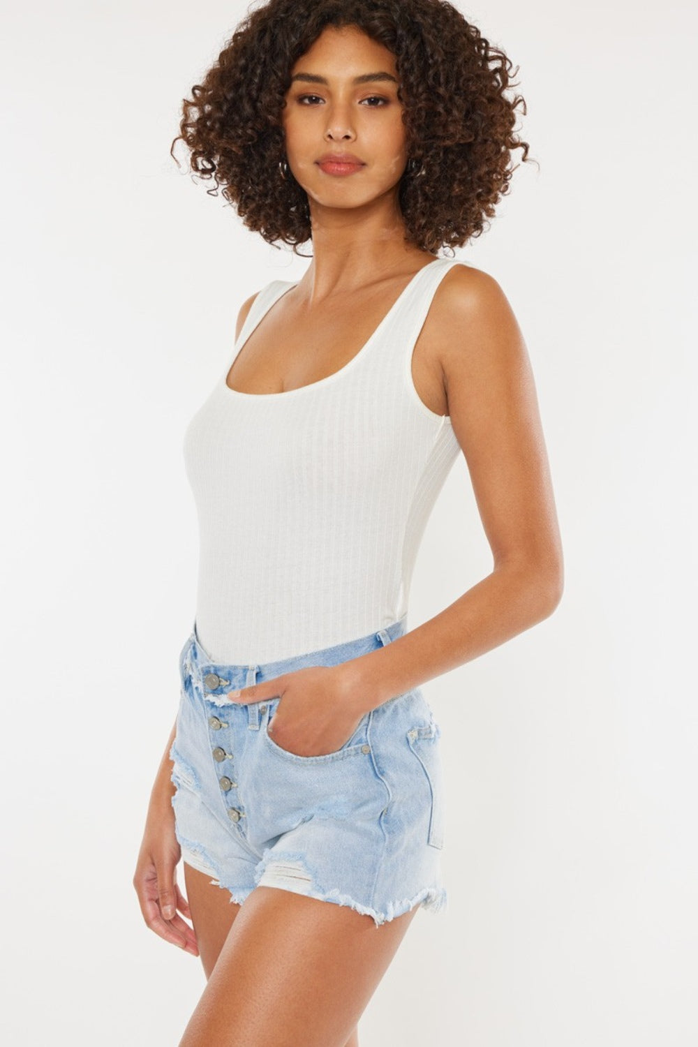 Kancan Women's Distressed Button Fly Denim Shorts | High Waisted Ripped Jeans Shorts for Summer | Casual Outfit, Beach Wear, Street Style Fashion
