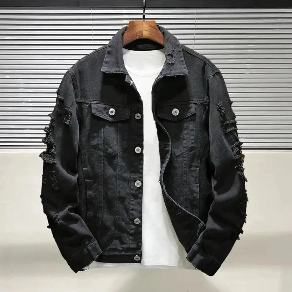 Men's Casual Loose Fit Denim Trucker Jacket - Vintage Style Distressed Jean Jacket for Everyday Wear & Outdoor Activities