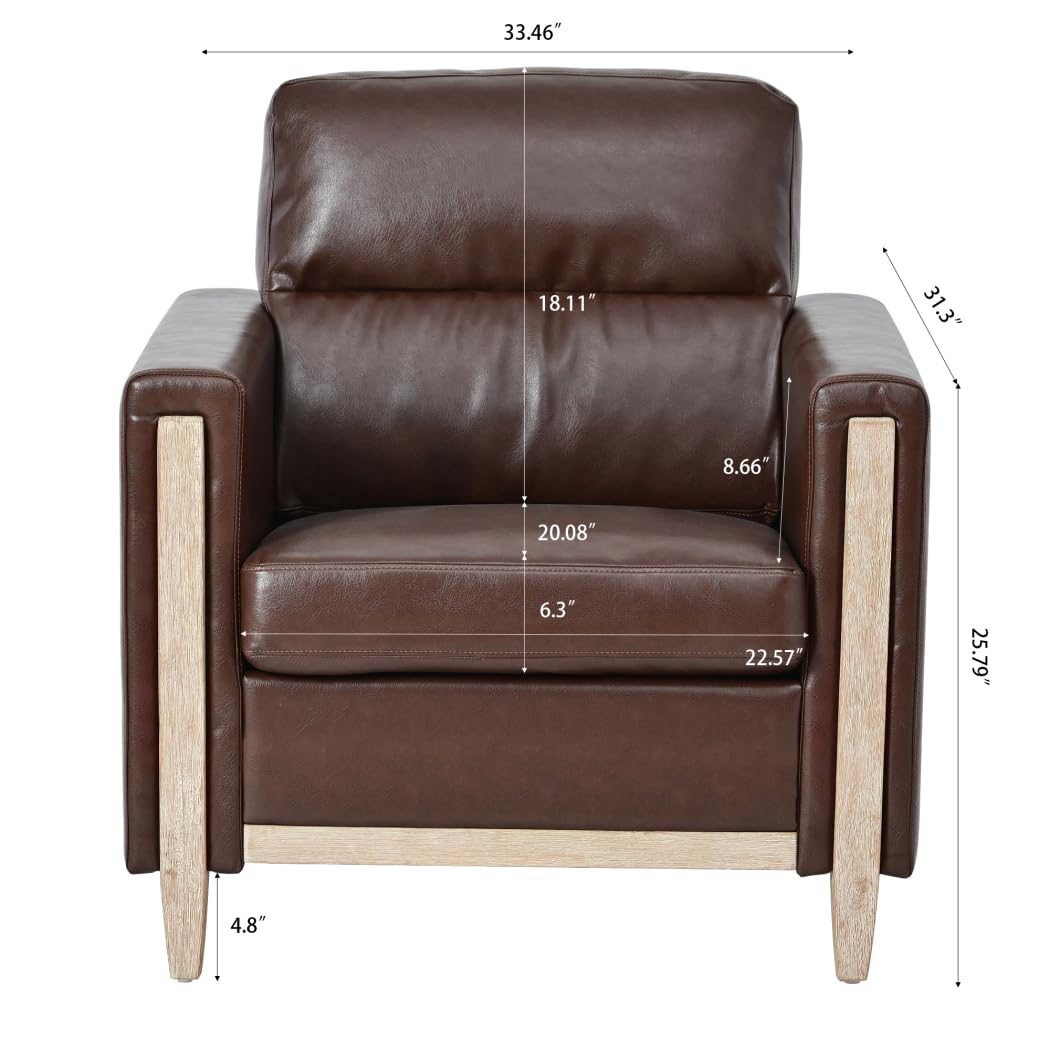 Modern Upholstered Armchair - Mid Century Style 1-Seater Sofa with PU Leather Accent, Comfortable Lounge Chair for Living Room, Bedroom, Apartment, Office & Small Spaces - Perfect for Reading, Relaxing & Home Decor (Brown PU Leather)