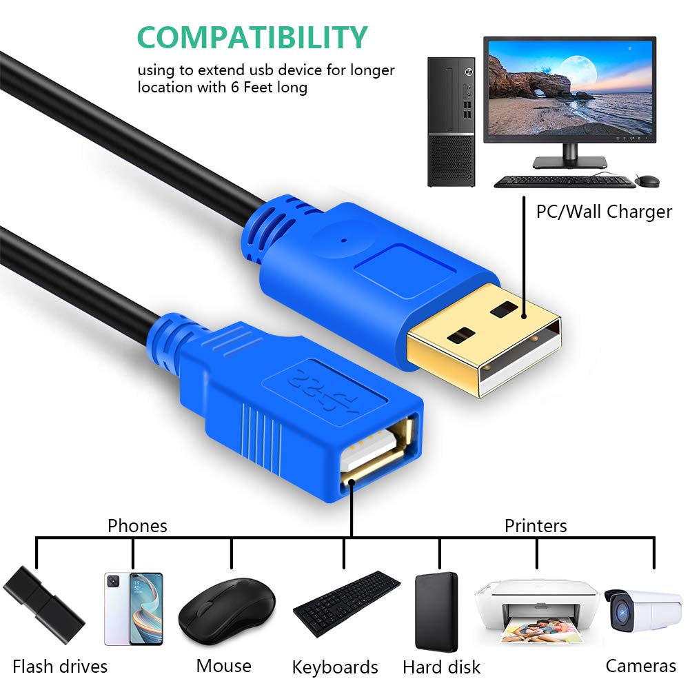 Hanprmeee 8M USB 2.0 Extension Cable - Male to Female Extra Long Cord for Printer, Keyboard, Gaming Console, Speakers, Oculus Rift & Scanners | High-Speed Data Transfer for Home Office & Entertainment Setup