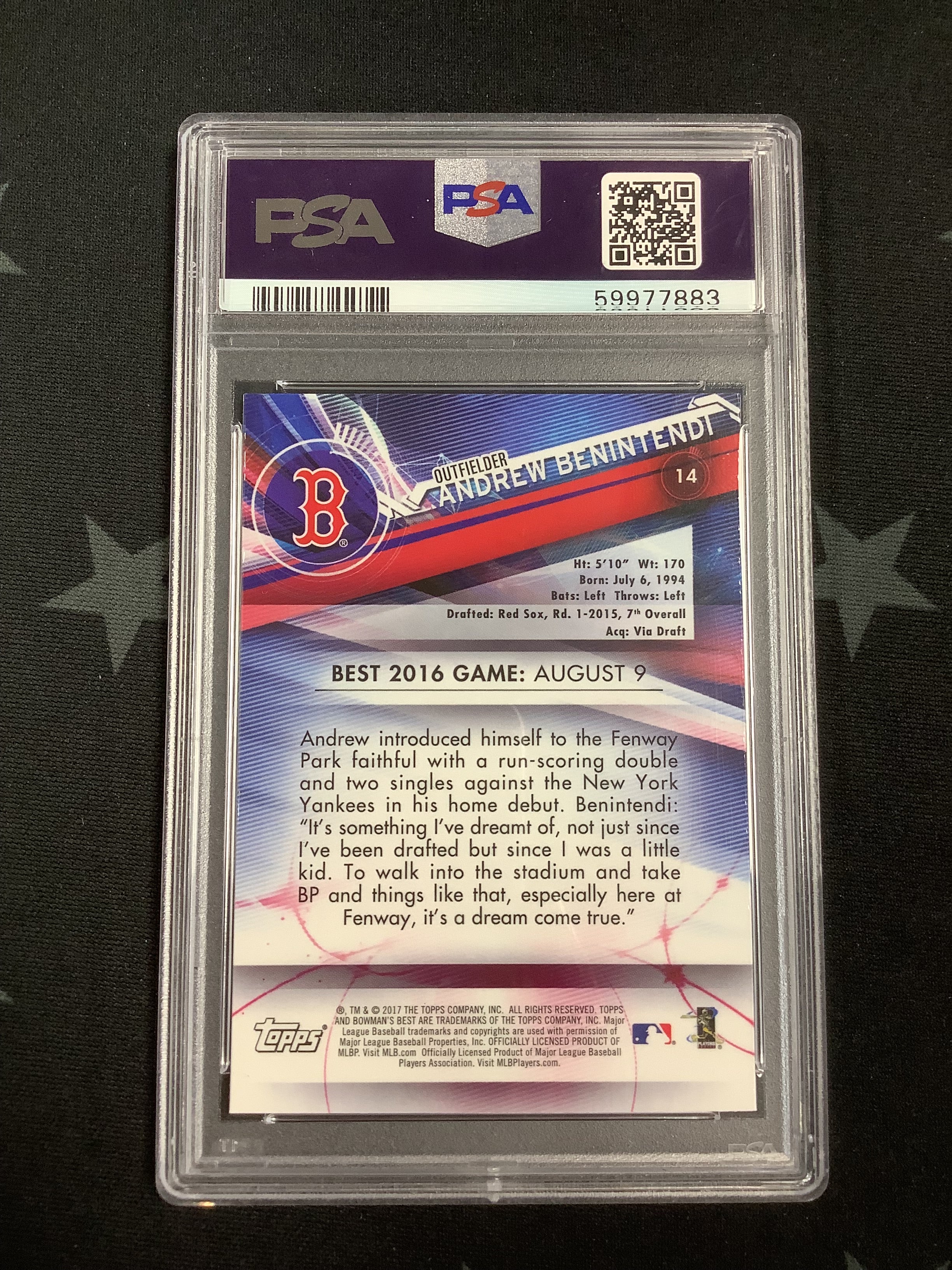 2017 Bowman's Best Baseball Card Andrew Benintendi #14 PSA GEM MT 10 - Rare Collectible for Baseball Fans & Sports Memorabilia Enthusiasts