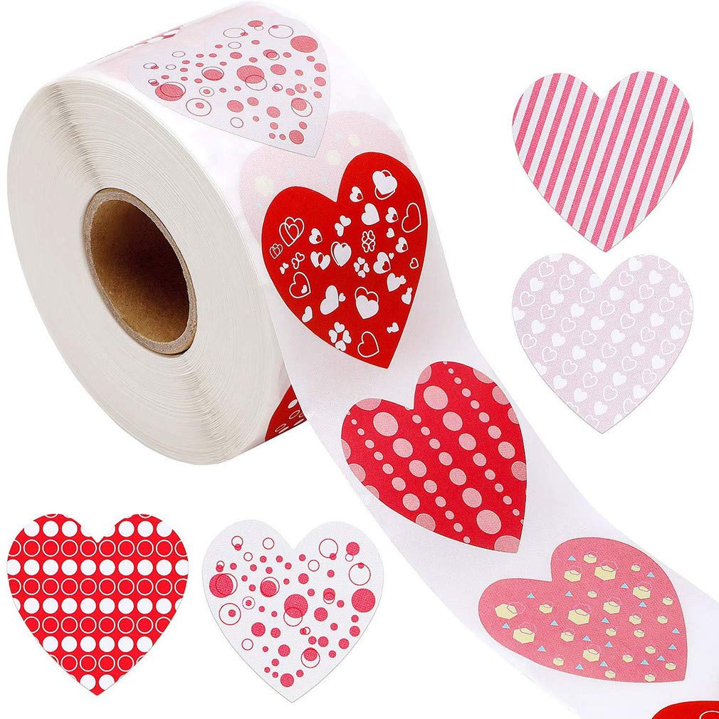 Heart-Shaped Stickers Roll - 500 Love Decorative Labels for Valentine's Day, Weddings, Anniversaries | Perfect for Candy Bags, Envelopes, Bookmarks & Party Decorations
