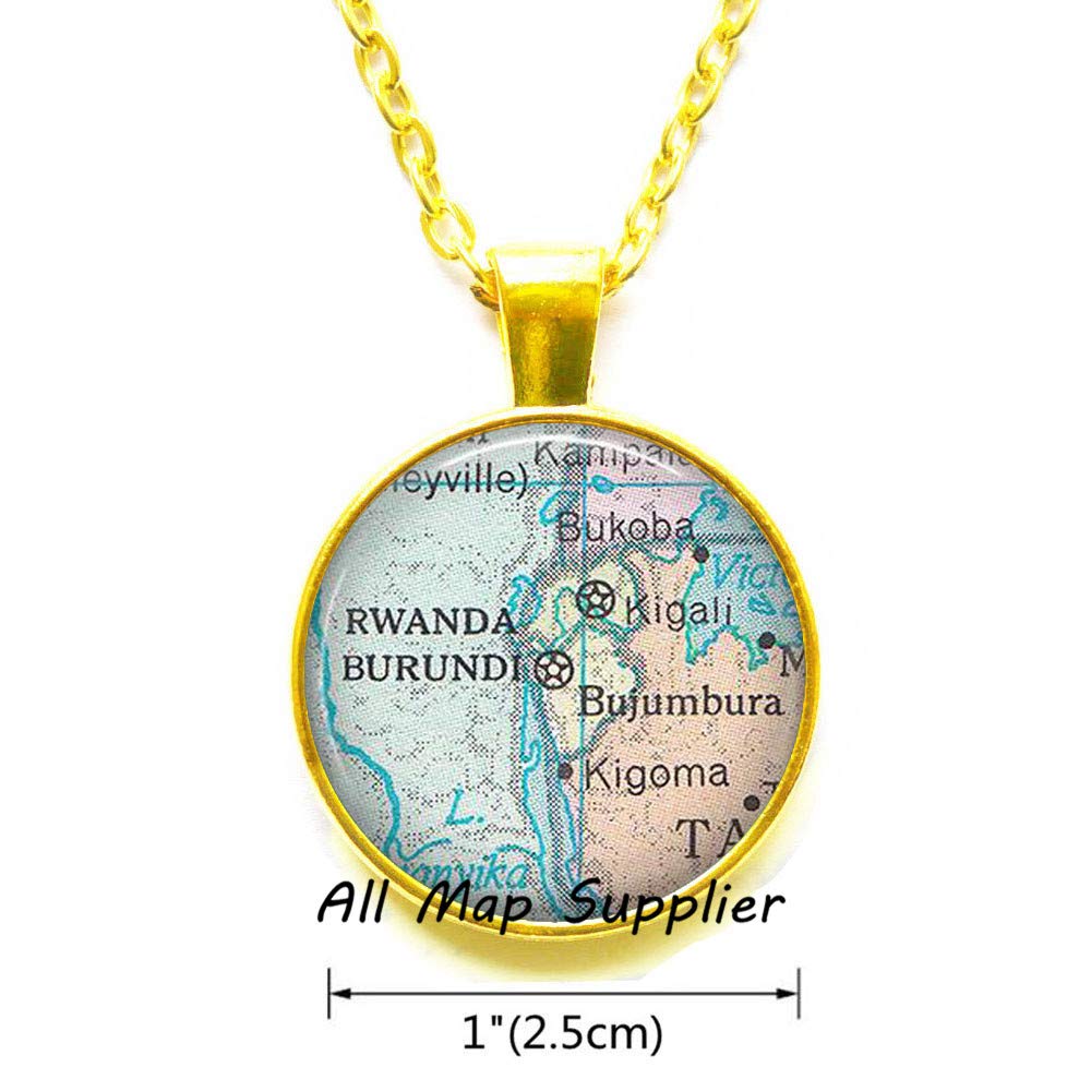 AllMapsupplier Fashion Necklace - Burundi & Rwanda Map Pendant Jewelry, Adoption Gift for Travel Lovers, Perfect for Anniversaries & Cultural Celebrations
