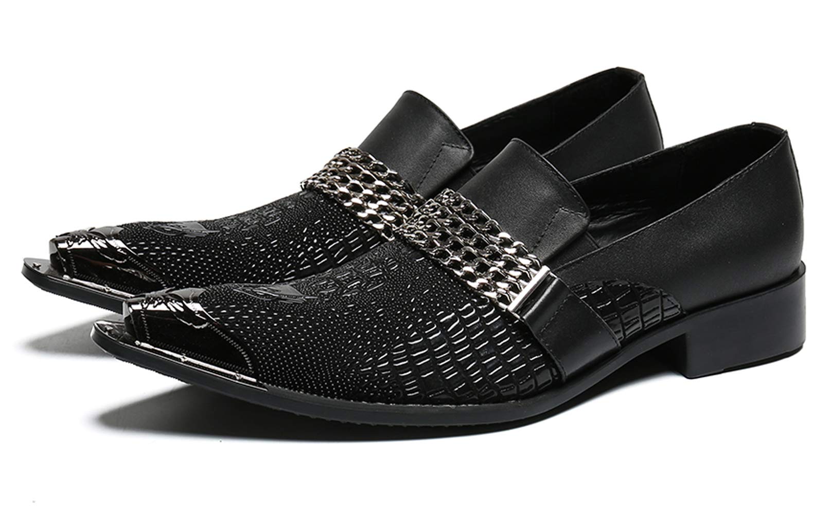 Santimon Men's Pointed Toe Loafers - Sparkling Leather Casual Dress Shoes with Metal Tip for Western Style | Perfect for Office, Party & Special Occasions