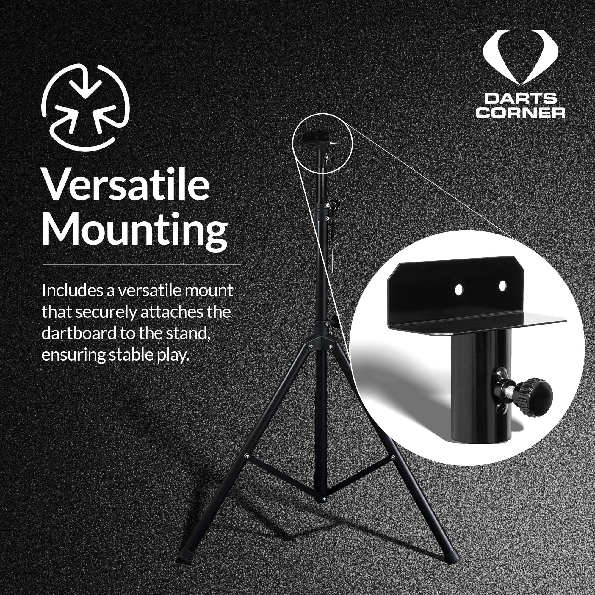 Professional Portable Tripod Dartboard Stand - Adjustable Height Travel Dartboard Holder for Mobile Darts Game, Black (DM01) | Perfect for Home, Office, Camping & Outdoor Activities