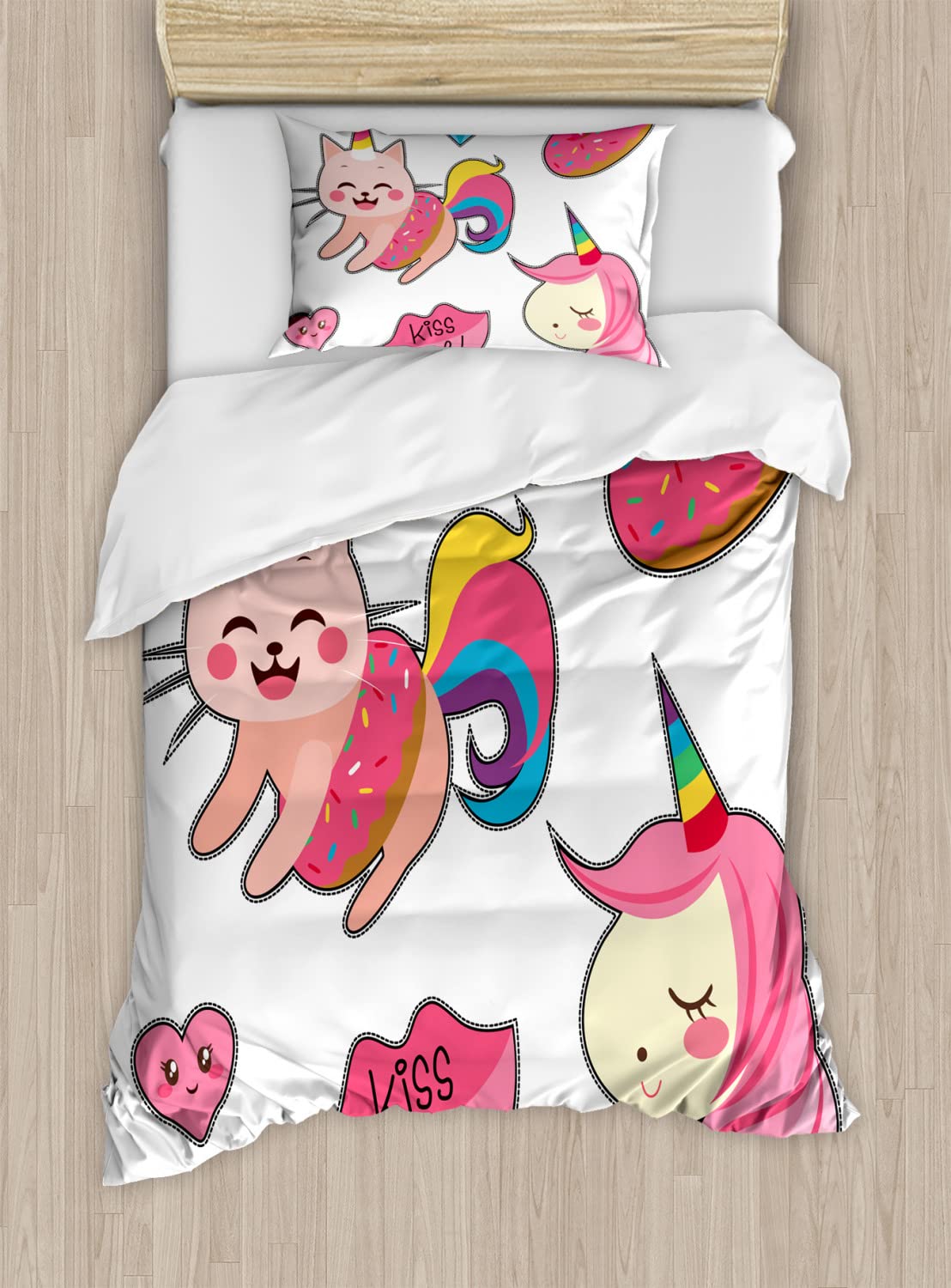 Ambesonne Unicorn Cat Duvet Cover Set - 2 Pack Cal King Size Pink Bedding with 2 Duvet Covers & 4 Pillowcases - Mythological Mascot Design for Girls - Perfect for Kids' Bedrooms, Sleepovers & Fantasy-Themed Decor