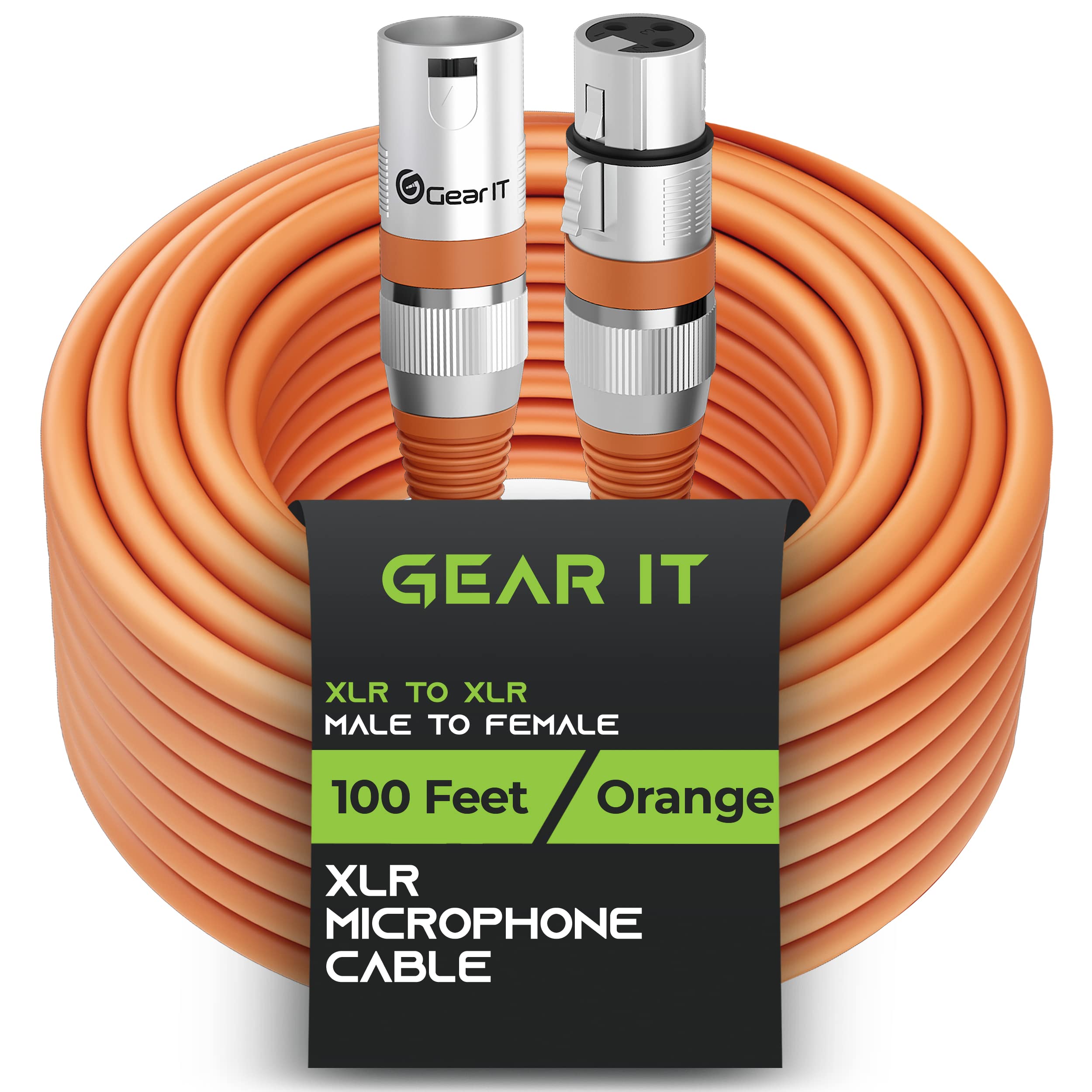 **GearIT 100ft XLR Male to Female Microphone Cable - 3-Pin Balanced Shielded Audio Cable for Studio, Podcast, Live Performance - Durable Orange XLR Cord for Mixers, Mics & Recording Equipment**    *(Perfect for professional audio setups, home studios, live events, and podcasting with noise-free clarity.)*