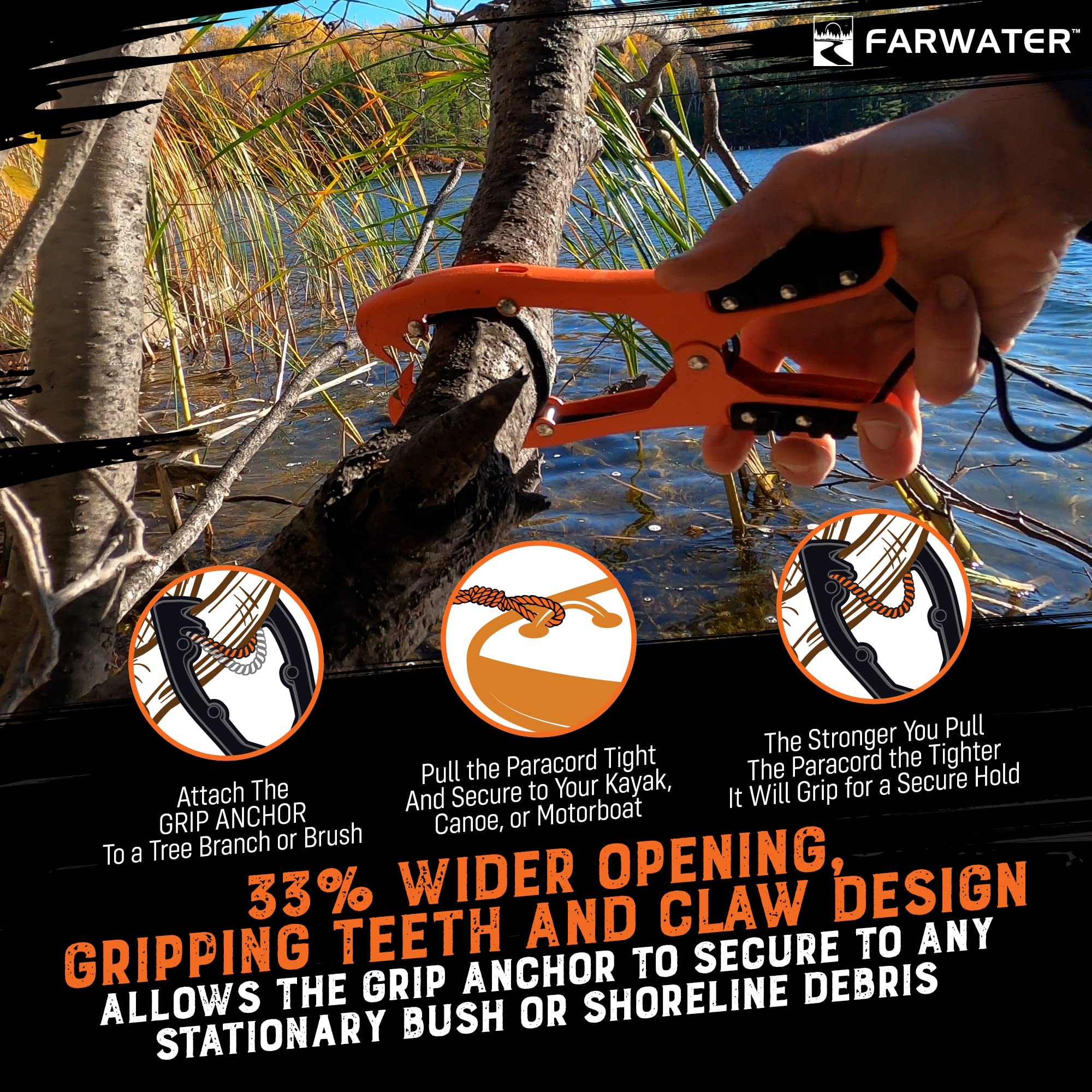 Heavy Duty Canoe Anchor Grip - Premium Boat, Kayak & Float Tube Fishing Accessories - Brush Clamp Anchor with Teeth - 15ft Paracord & Rubber Grips - Coated Steel for Durability - Perfect for Kayaking, Canoeing & Fishing in Lakes, Rivers & Coastal Waters