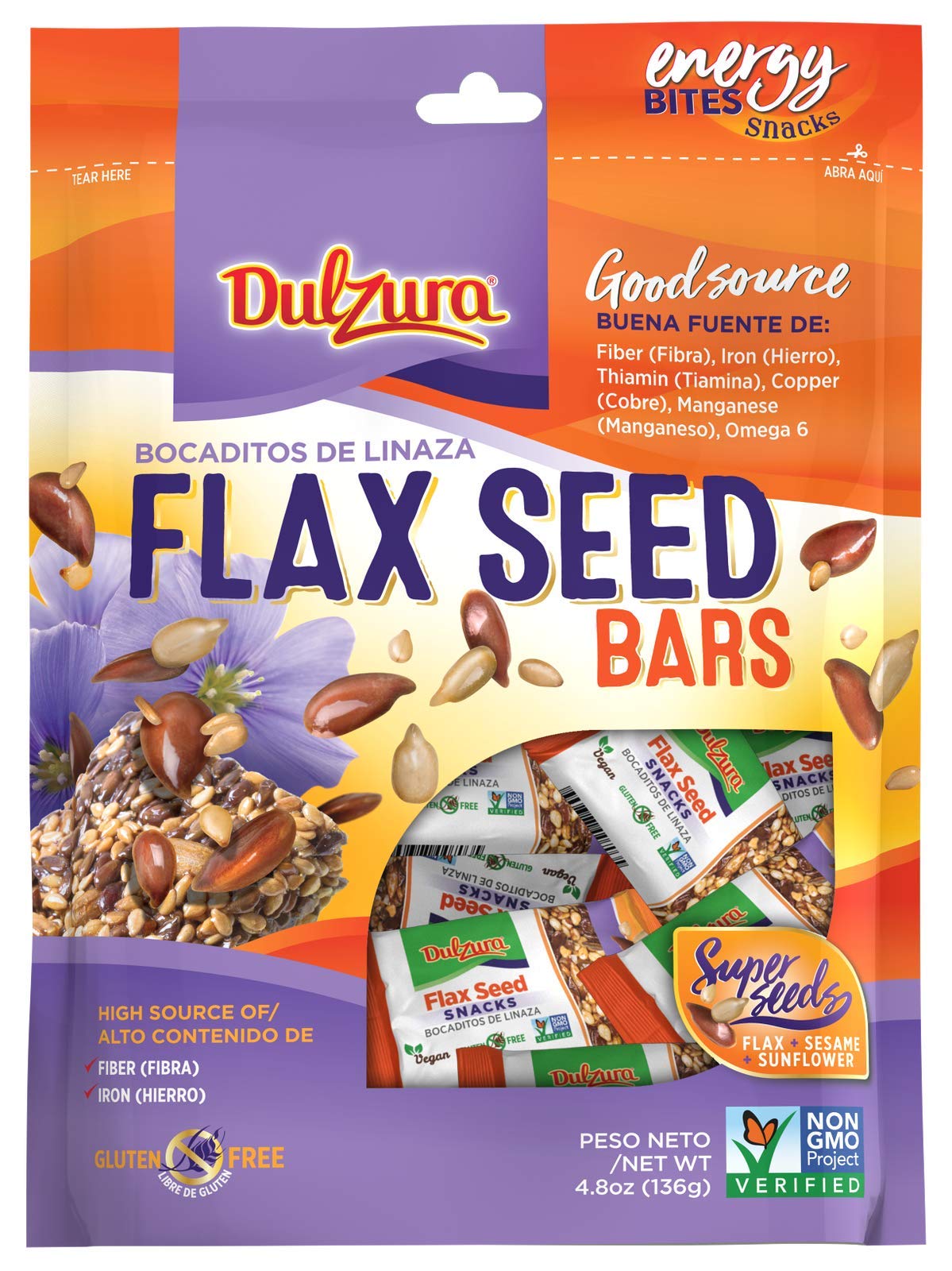 Organic Flax Seed Bars - Healthy Snack Pack (2 Count) - Gluten-Free, Vegan, High Fiber for On-the-Go Energy, Workouts & Office Snacking