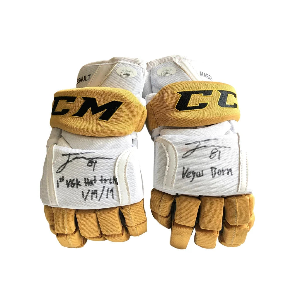 Jonathan Marchessault Autographed Game-Used Vegas Golden Knights Hockey Gloves with JSA COA - Perfect for NHL Fans, Collectors & Memorabilia Displays
