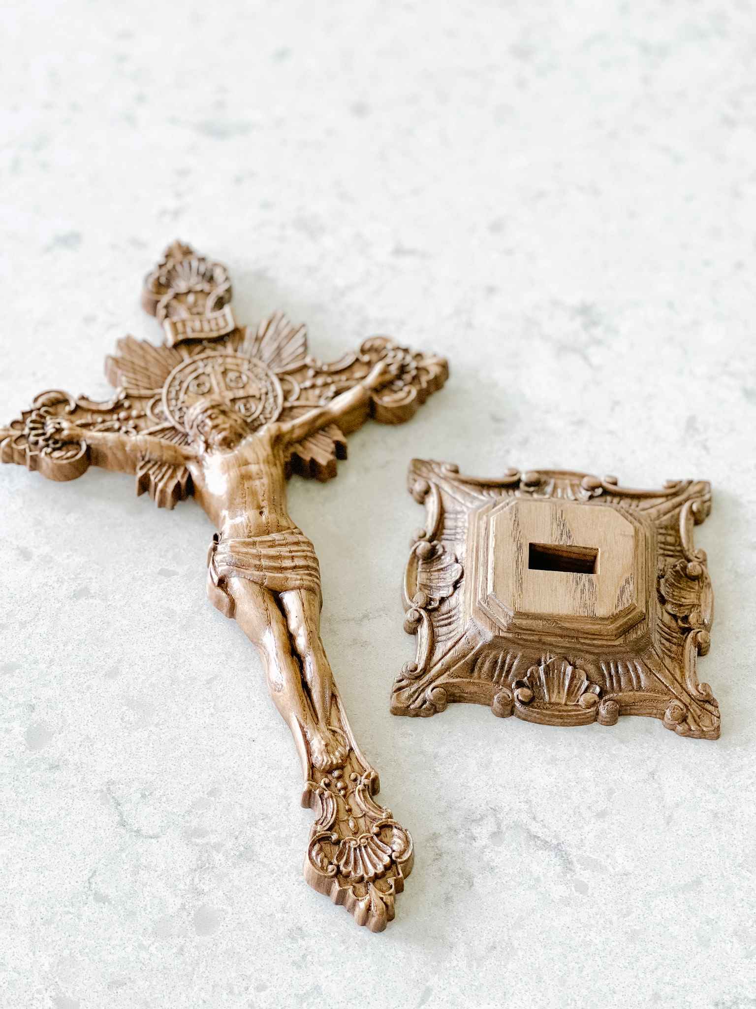 Hand-Carved Wooden Crucifix with Display Base - Perfect for Home Altar, Church Decor, and Religious Gifts