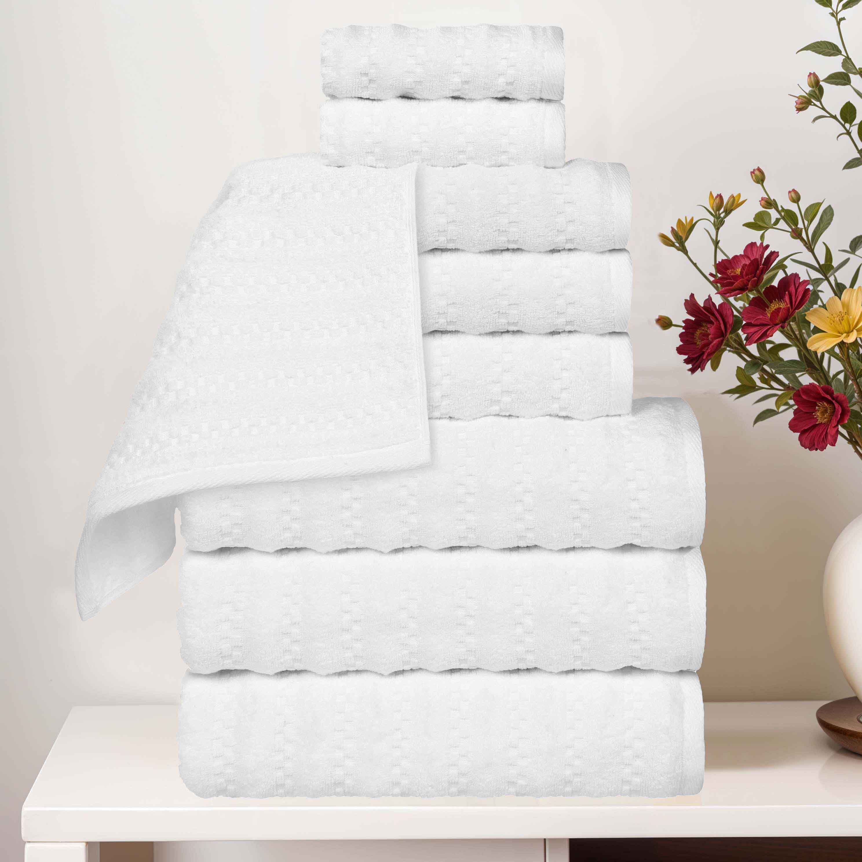Zuma Zero Twist Cotton Medium Weight Soft Absorbent 9-Piece Bath Towel Set | Premium Hotel-Style Luxury Towels for Spa, Bathroom & Beach