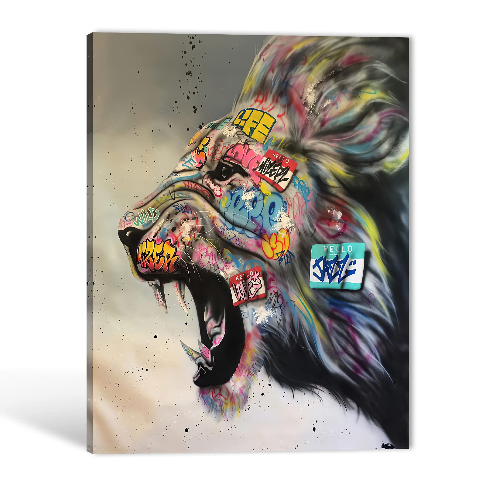 GUTTATY Lion Canvas Wall Art - Graffiti Animal Lion Painting for Men's Room, Office & Living Room Decor - 28x40 Inches - Modern Urban Art for Home & Workspace