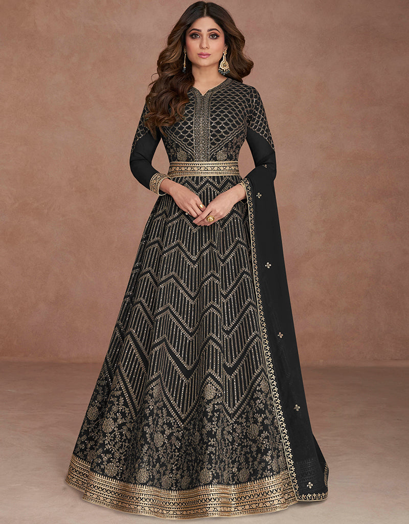 Elegant Black Georgette Anarkali Dress for Women - Perfect for Weddings, Parties & Special Occasions
