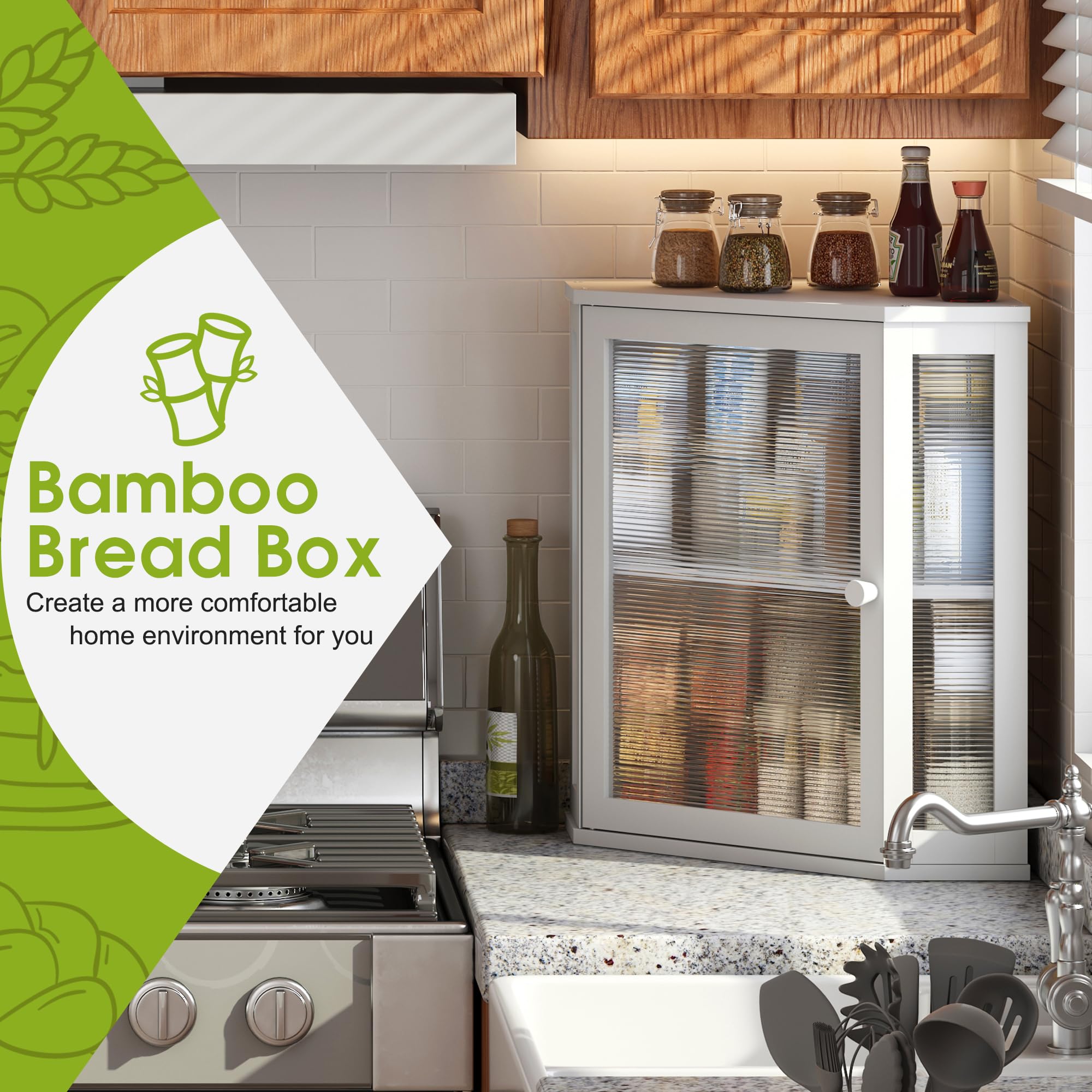BMOSU Double Layer Bamboo Bread Box - Extra Large White Wooden Bread Storage Bin for Kitchen Countertop | Perfect for Storing Bread, Buns, and Pastries to Keep Fresh Longer