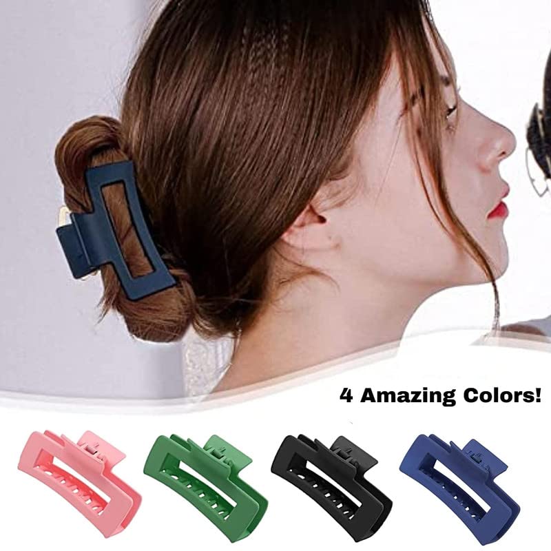 Shidara Large Hair Claw Clips for Women & Girls - 4 Pack Strong Hold Hair Clips for Thick, Thin, Curly or Straight Hair - Banana Clip Hair Accessories for Everyday, Work, Gym & Travel