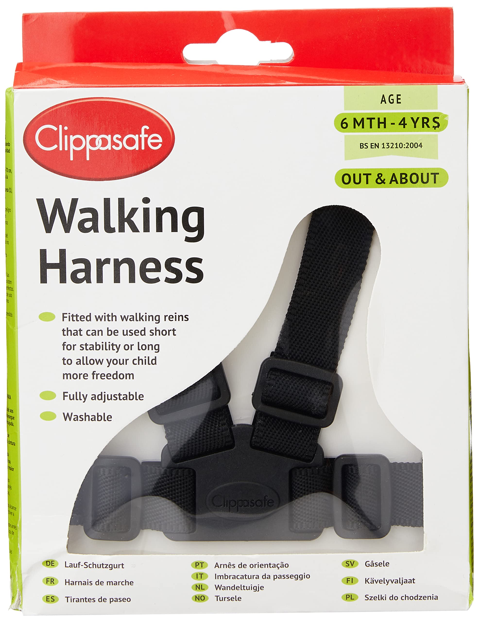 Clippasafe Adjustable Walking Harness and Reins for Toddlers - Safety Leash for Kids (Black) - Perfect for Outdoor Adventures, Park Walks, and Traveling