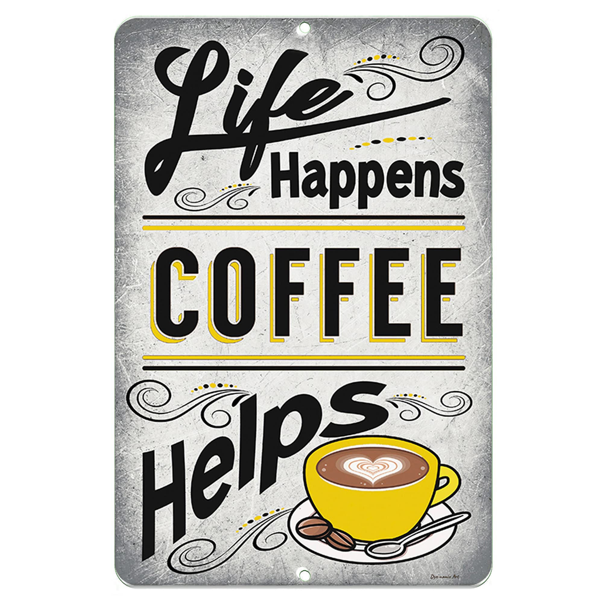 Retro Coffee Bar Sign - Life Happens Coffee Helps - 8x12 Wall Decor for Kitchen & Cafe
