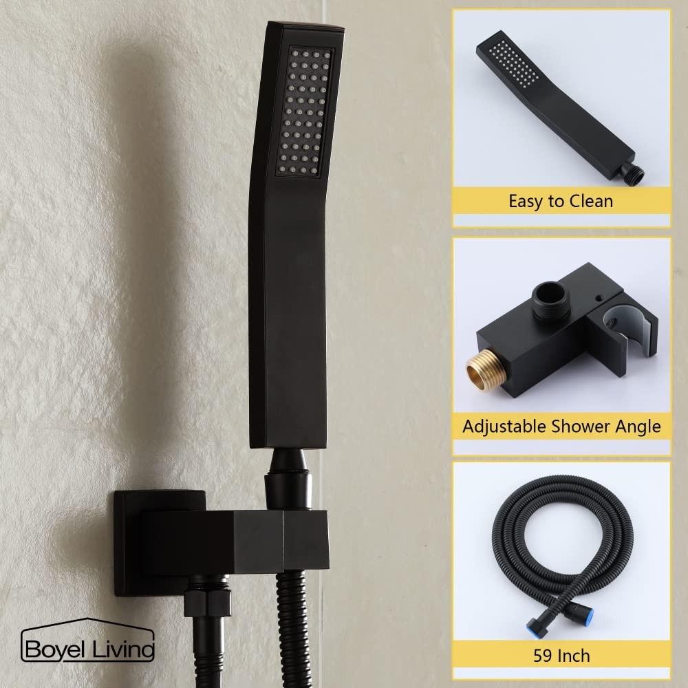 Premium 12 Inch Rainfall Shower System Set - High Pressure Matte Black Shower Head with Wall Mounted Faucet (2-Function) for Luxurious Bathroom Experience | Perfect for Master Bath, Spa Retreat & Modern Home Renovation