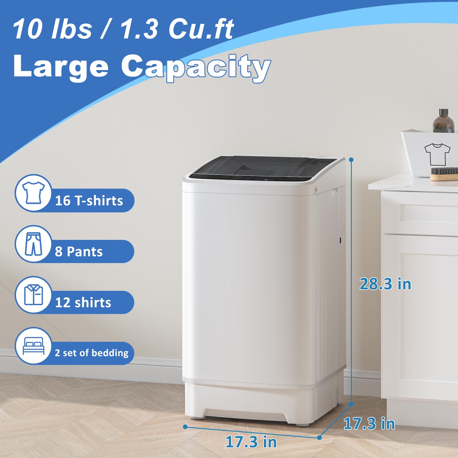 Portable Full Automatic Washing Machine 1.3 Cu Ft - Compact Washer and Spin Dryer Combo with 8 Wash Cycles - Large Capacity Laundry for Apartments, RVs, Dorms - Perfect for Small Spaces & Travel Use