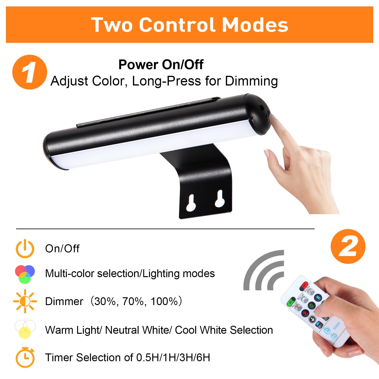2 Pack Battery Operated Picture Light with Remote Control - Dimmable LED Art Light with Timer for Wall Paintings, Photo Frames, Portraits & Dartboards - Perfect for Home Gallery, Living Room Decor & Art Display (Metal Body)