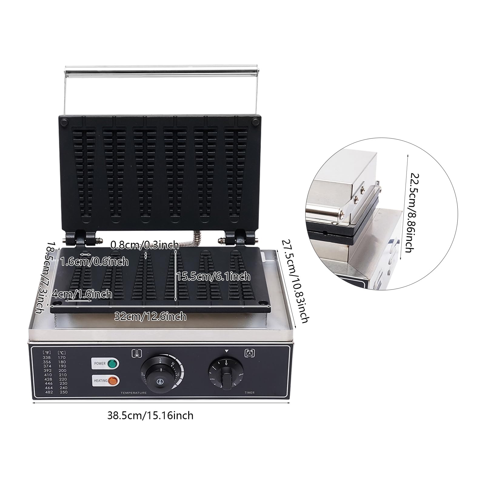 110V Commercial Electric Waffle Maker - 6 Nonstick Rotating Plates, 1550W Stainless Steel Waffle Machine with Time & Temperature Control - Perfect for Bakeries, Cafes, Restaurants, and Home Breakfast Cooking
