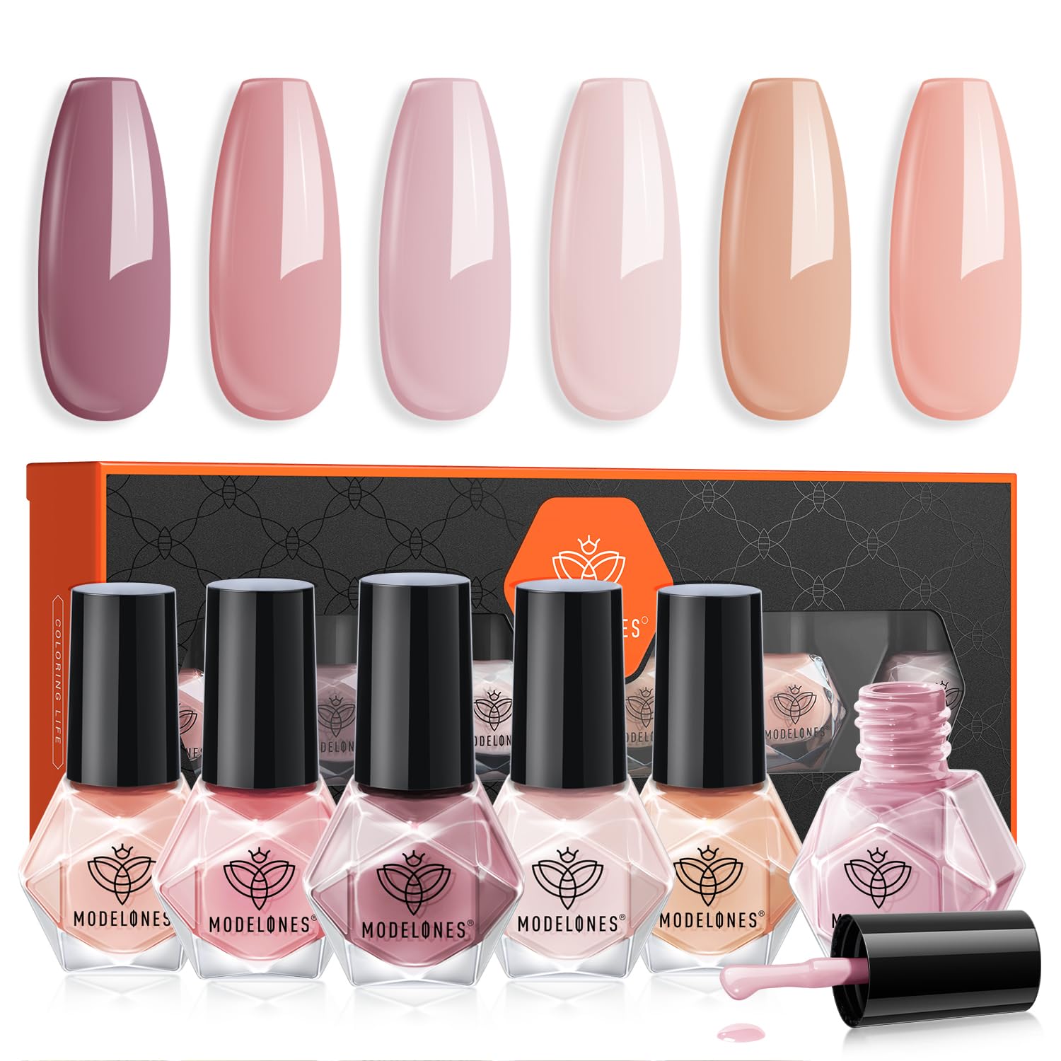 Modelones 6 Colors Neutral Nude Nail Polish Set - Quick Dry Mini Nail Polish for Women, Nude Pink Shades - Perfect for DIY Manicure, Home Salon & Winter Nail Art - Great Gift for Women & Girls