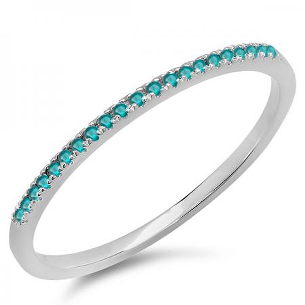 0.08 Cttw 18K White Gold Round Blue Diamond Stackable Ring for Women - Dainty Anniversary Wedding Band, Solid 18K Gold Jewelry Gift for Her | Perfect for Stacking, Everyday Wear & Special Occasions