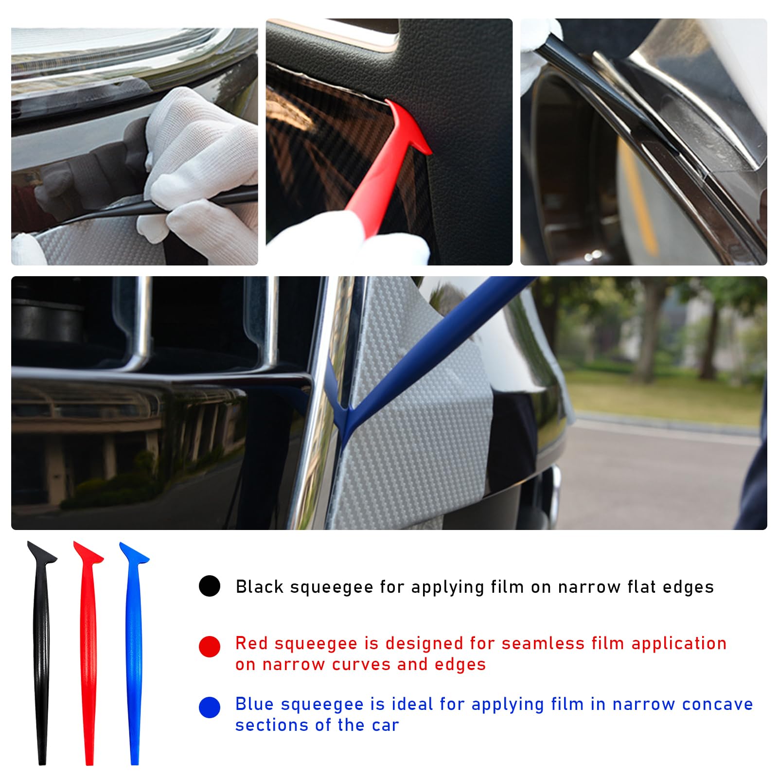 Ziciner 3PCS Car Wrapping Vinyl Tool Kit - 3 in 1 Flexible Micro Squeegee with Curves Slot & Different Hardness - Universal Window Film Application Tools for Vehicle Wrapping - Perfect for DIY Auto Tinting, Decal Installation & Paint Protection Film Jobs