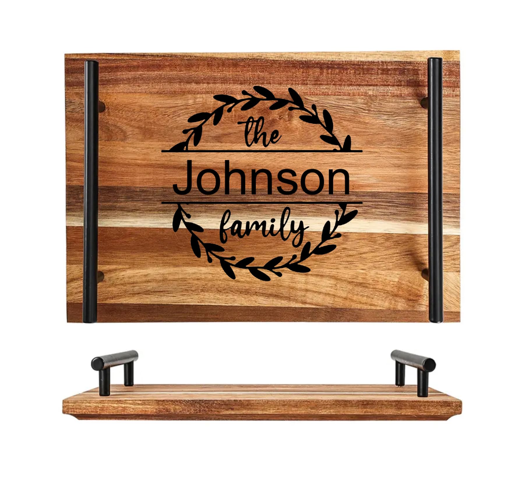 Personalized Acacia Wood Serving Tray with Handles - Engraved Wooden Tray for Coffee, Breakfast, or Cheese - Perfect Housewarming & Wedding Gift for Bridal Shower, Anniversary, or Hostess