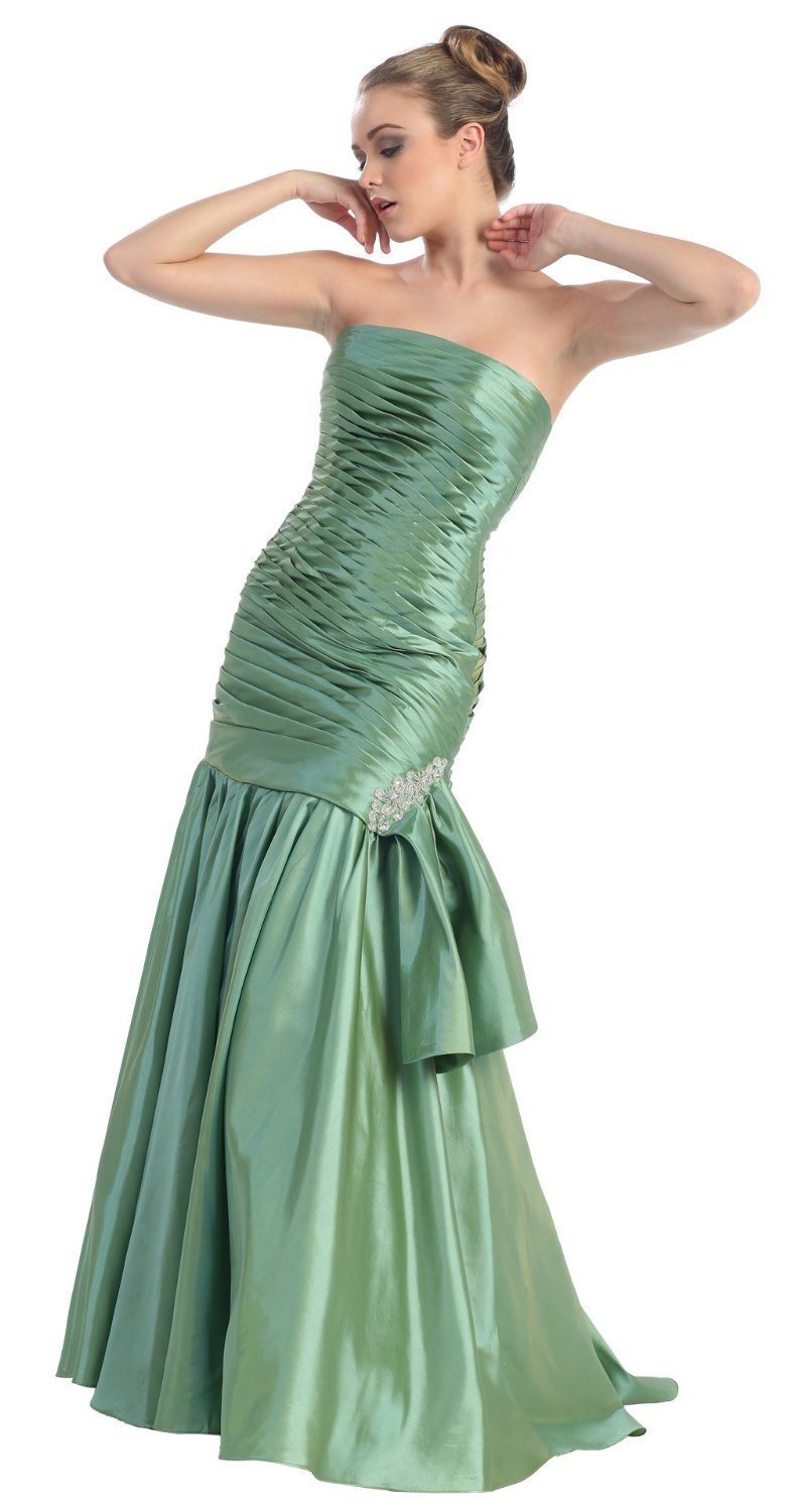 Strapless Taffeta Prom Dress - Long Formal Evening Gown in Sage Green - Size 16 - Perfect for Homecoming, Prom Night & Special Occasions