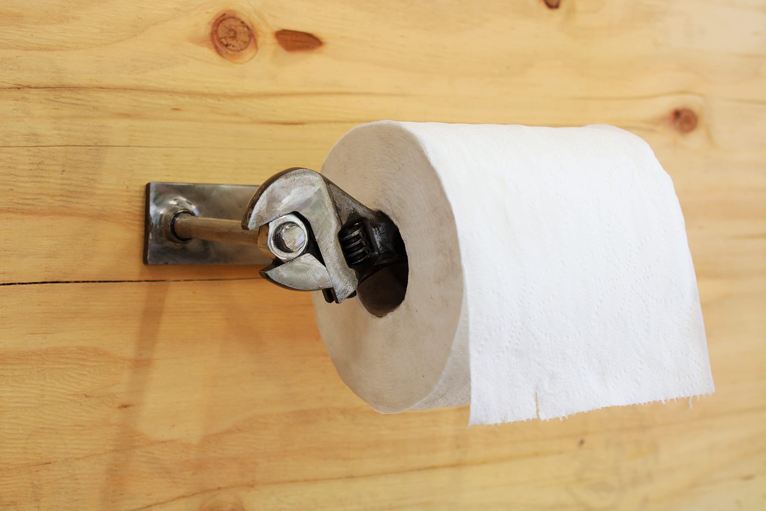 Steampunk Toilet Paper Holder - Wrench & Nut Bathroom Stand for Car Lovers - Unique Automotive Art & Man Cave Decor - Perfect for Garage, Workshop, or Vintage-Themed Bathroom